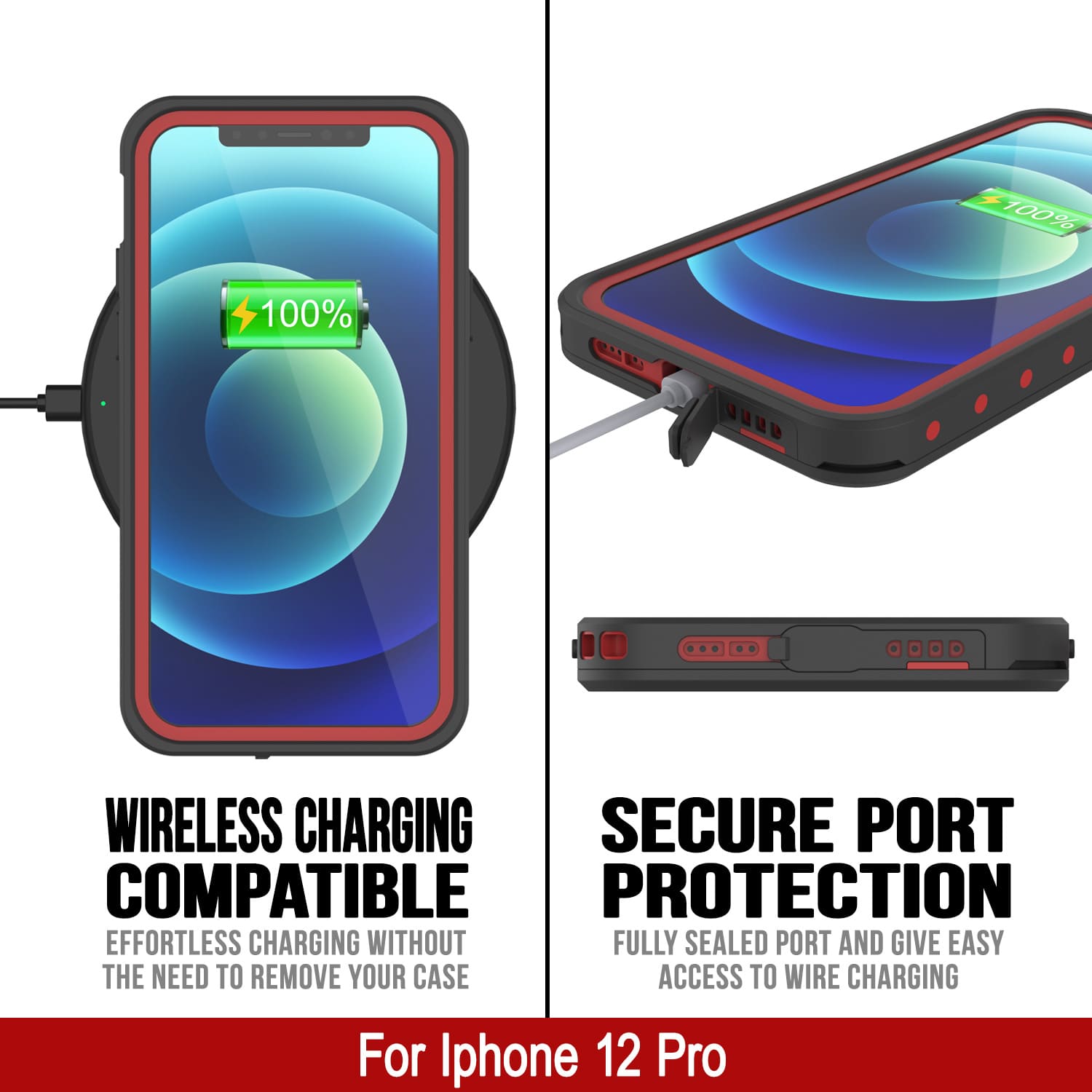 Capa à prova d'água IP68 para iPhone 12 Pro, Punkcase [Vermelho] [Série StudStar] [Ajuste Slim]