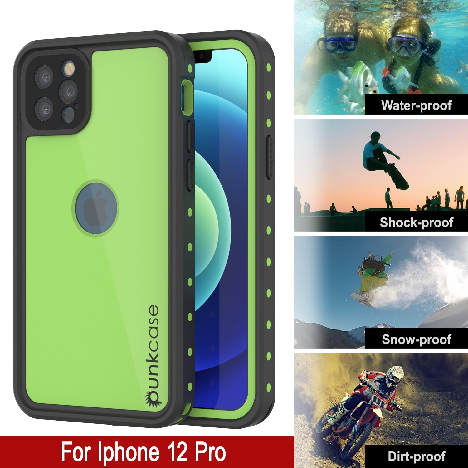 Capa iPhone 12 Pro à prova d'água IP68, Punkcase [Verde claro] [Série StudStar] [Ajuste fino] [À prova de sujeira]