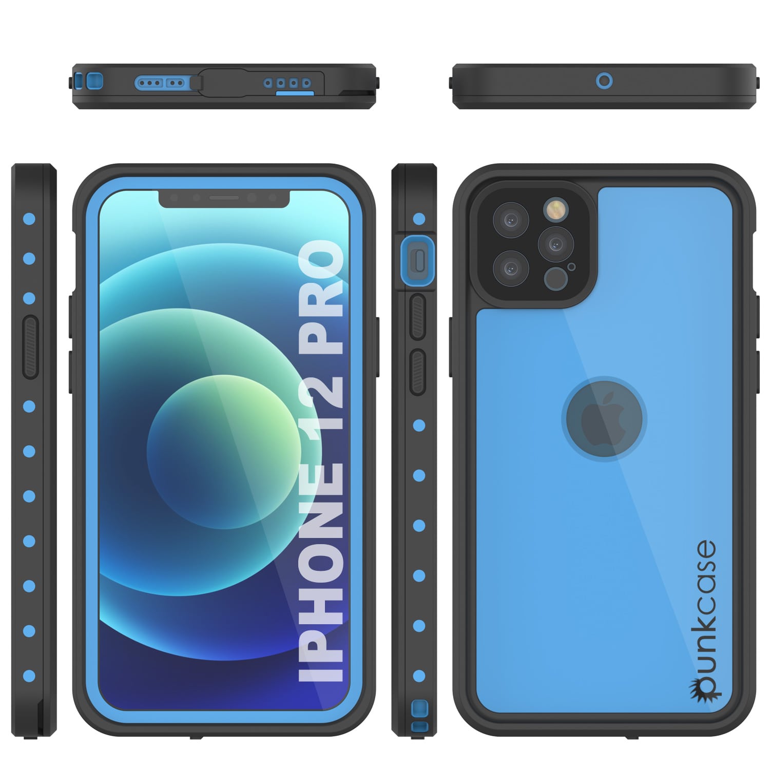 Capa à prova d'água IP68 iPhone 12 Pro, Punkcase [Azul claro] [Série StudStar] [Ajuste slim] [À prova de sujeira]
