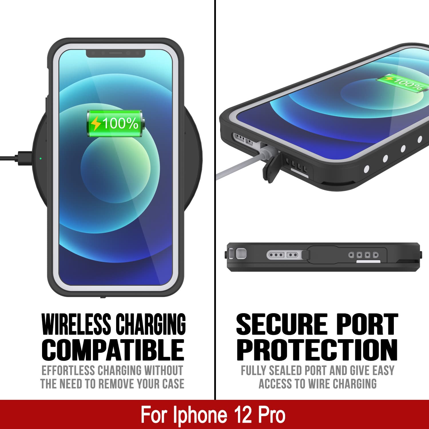 Capa à prova d'água IP68 para iPhone 12 Pro, Punkcase [Branco] [Série StudStar] [Ajuste Slim] [À prova de sujeira]