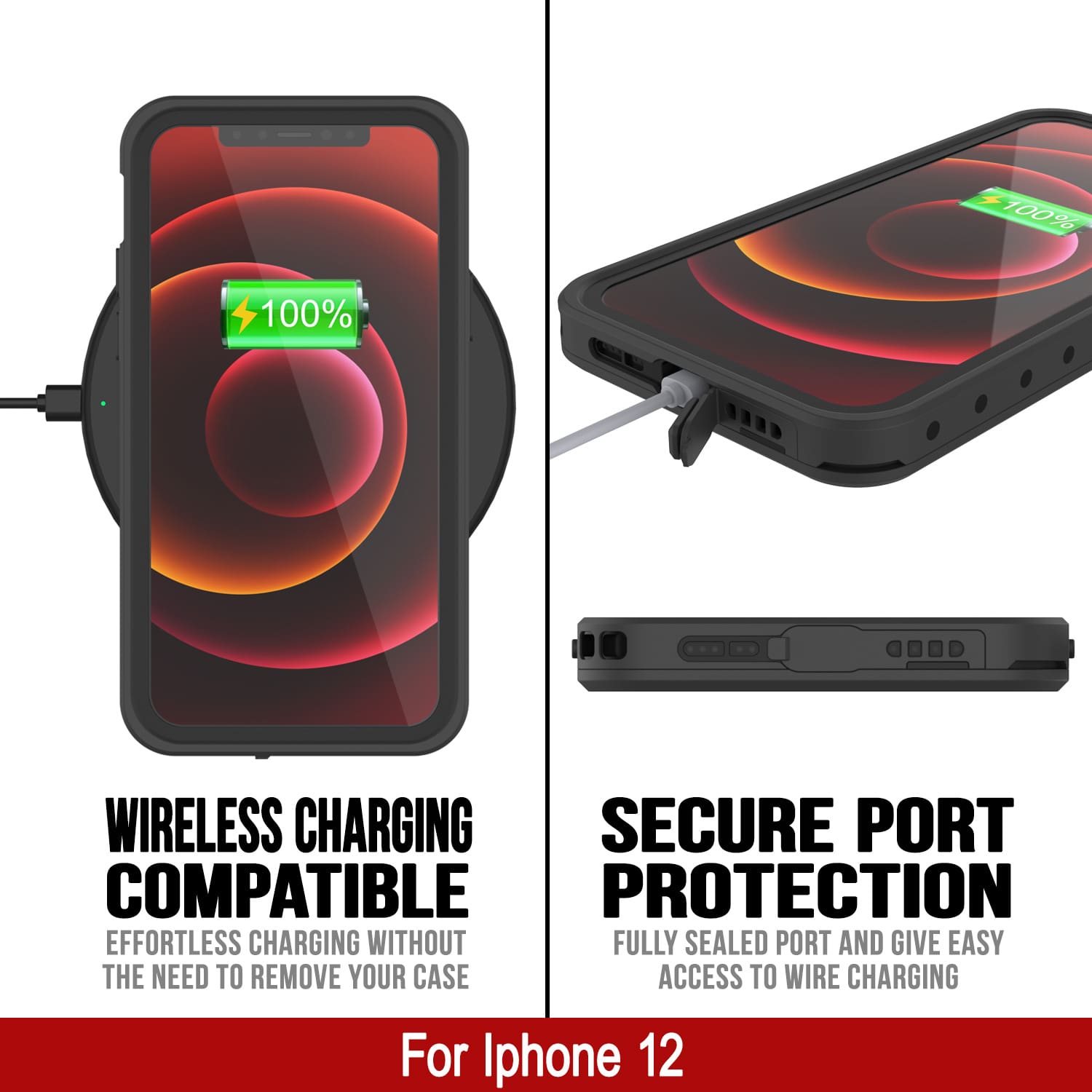 Capa à prova d'água IP68 para iPhone 12, Punkcase [Preto] [Série StudStar] [Ajuste Slim]