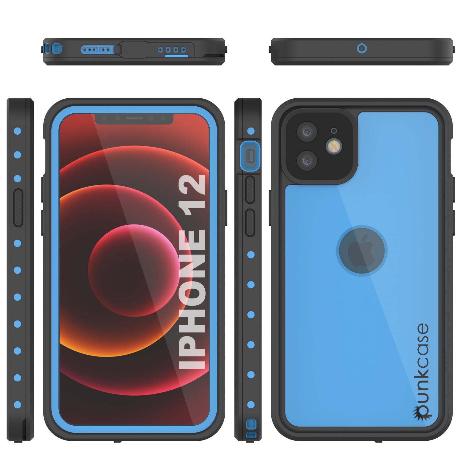 Capa à prova d'água IP68 para iPhone 12, Punkcase [azul claro] [Série StudStar] [Slim Fit] [À prova de sujeira]