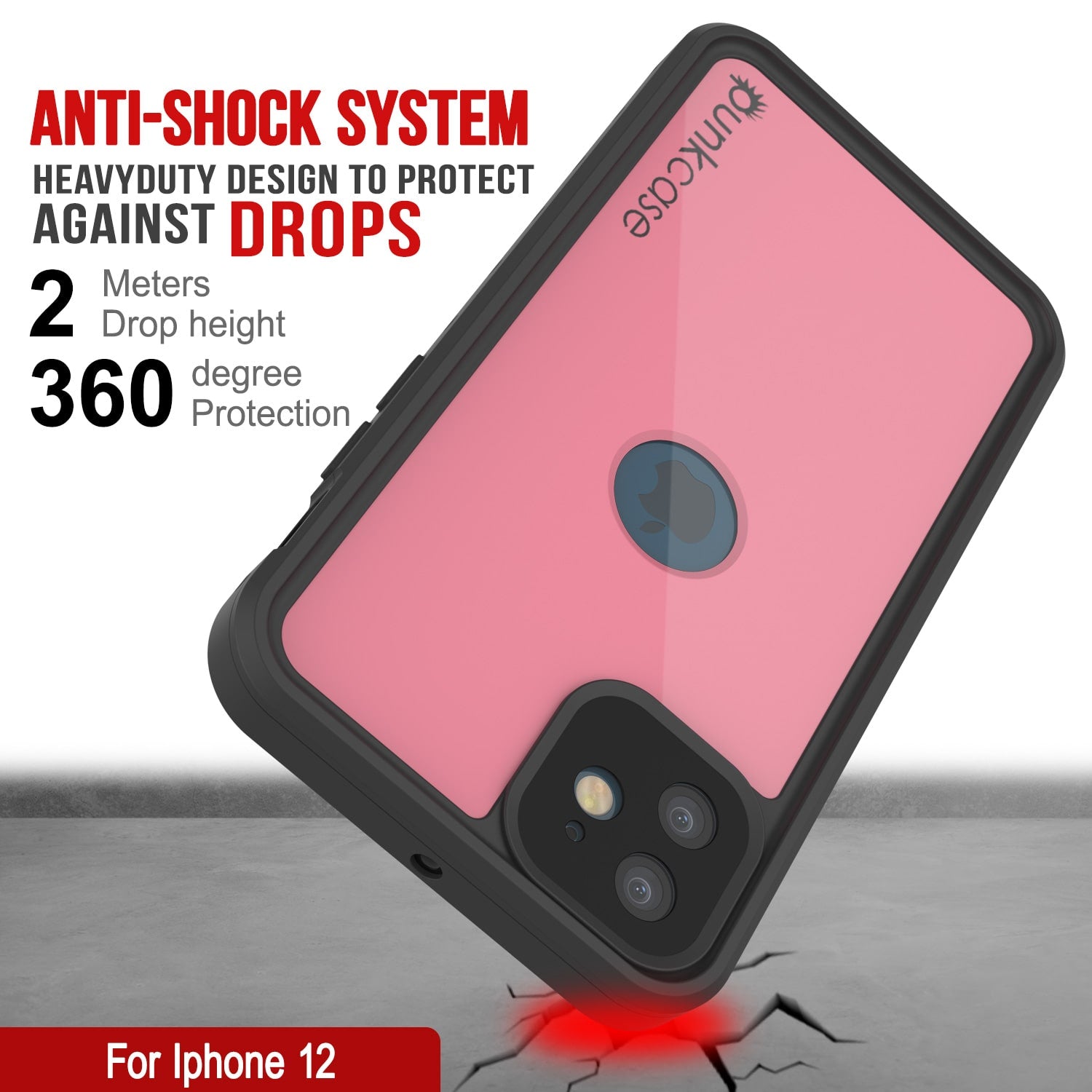 Capa à prova d'água IP68 para iPhone 12, Punkcase [Pink] [Série StudStar] [Ajuste Slim] [À prova de sujeira]