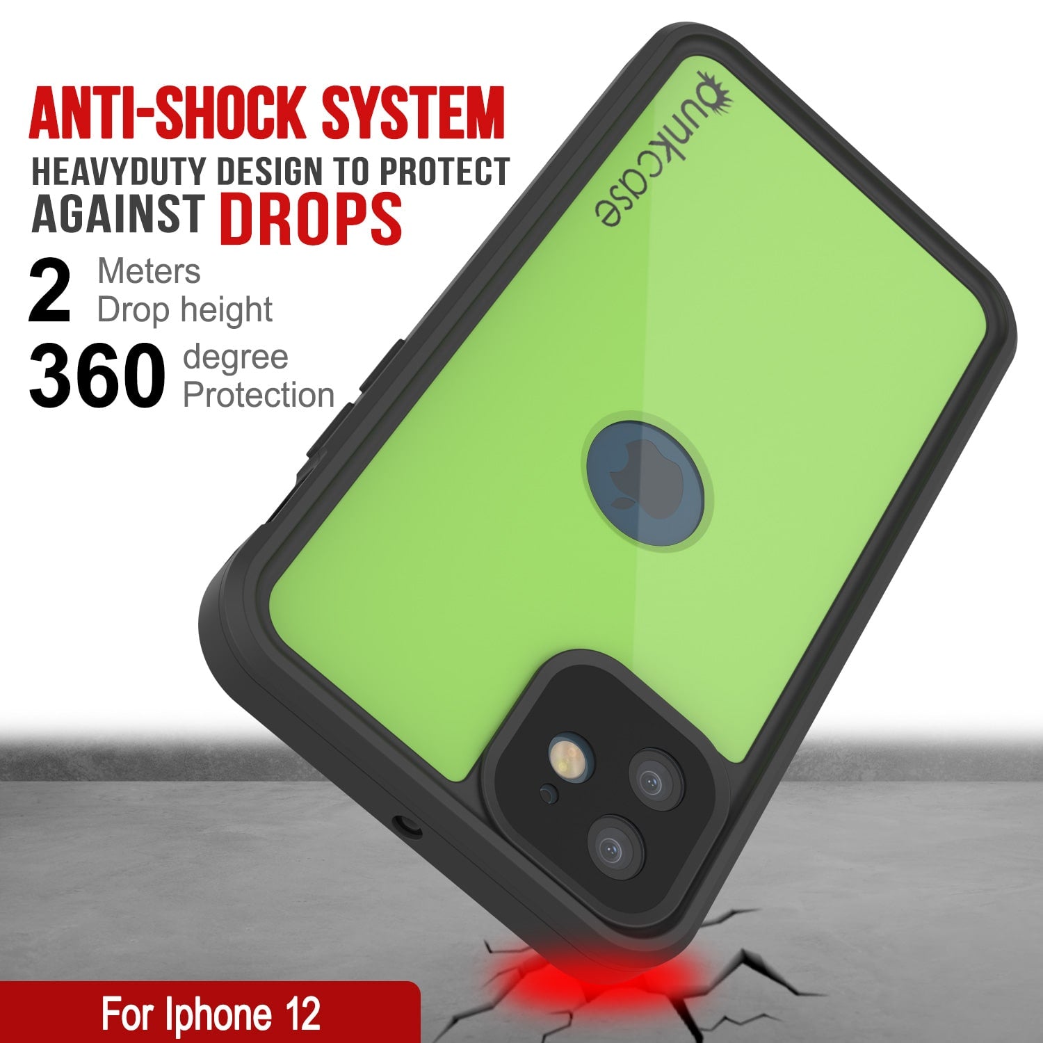 Capa à Prova d'Água IP68 para iPhone 12, Punkcase [Verde Claro] [Série StudStar] [Ajuste Slim] [À Prova de Sujeira]
