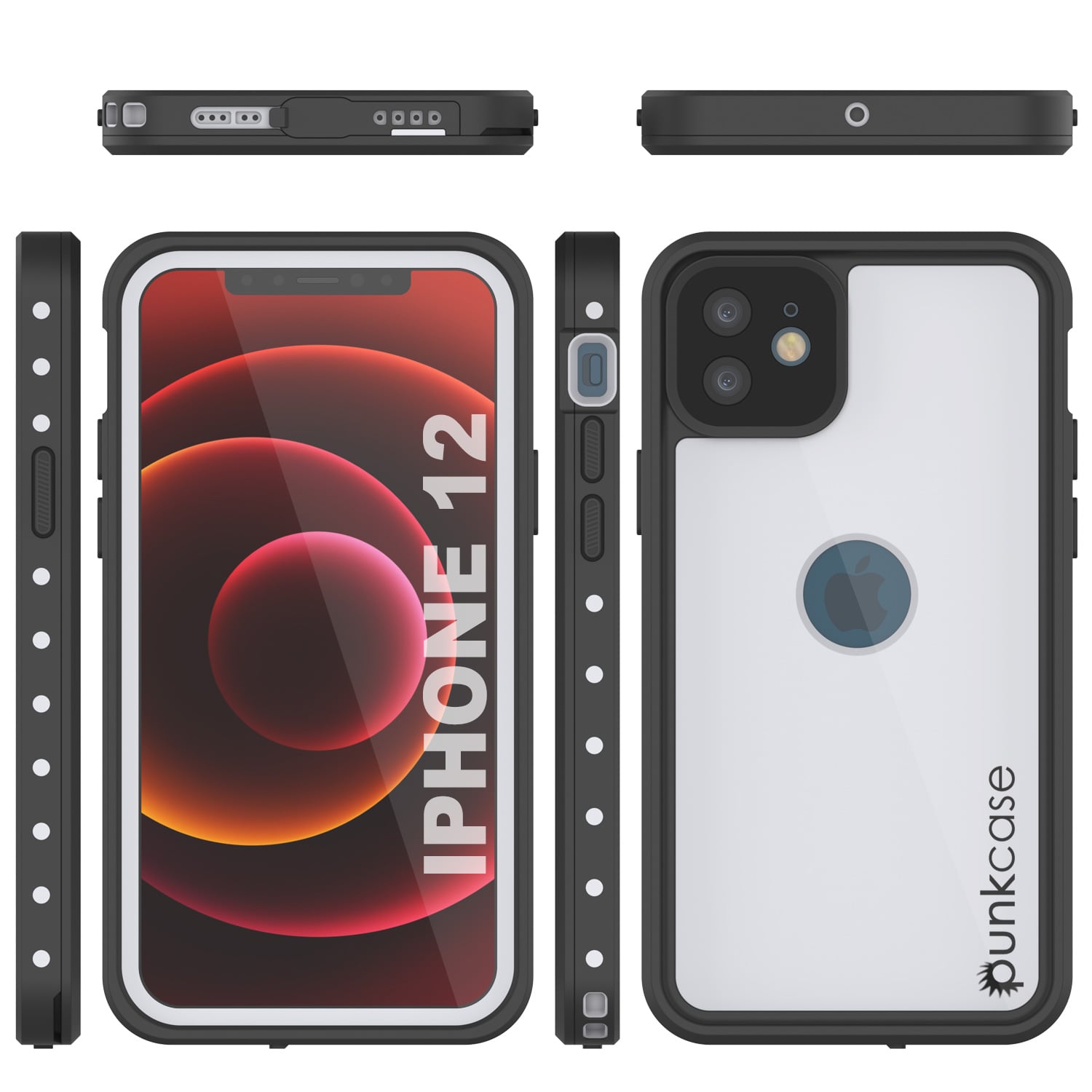 Capa à prova d'água IP68 para iPhone 12, Punkcase [Branco] [Série StudStar] [Ajuste Slim] [À prova de sujeira]