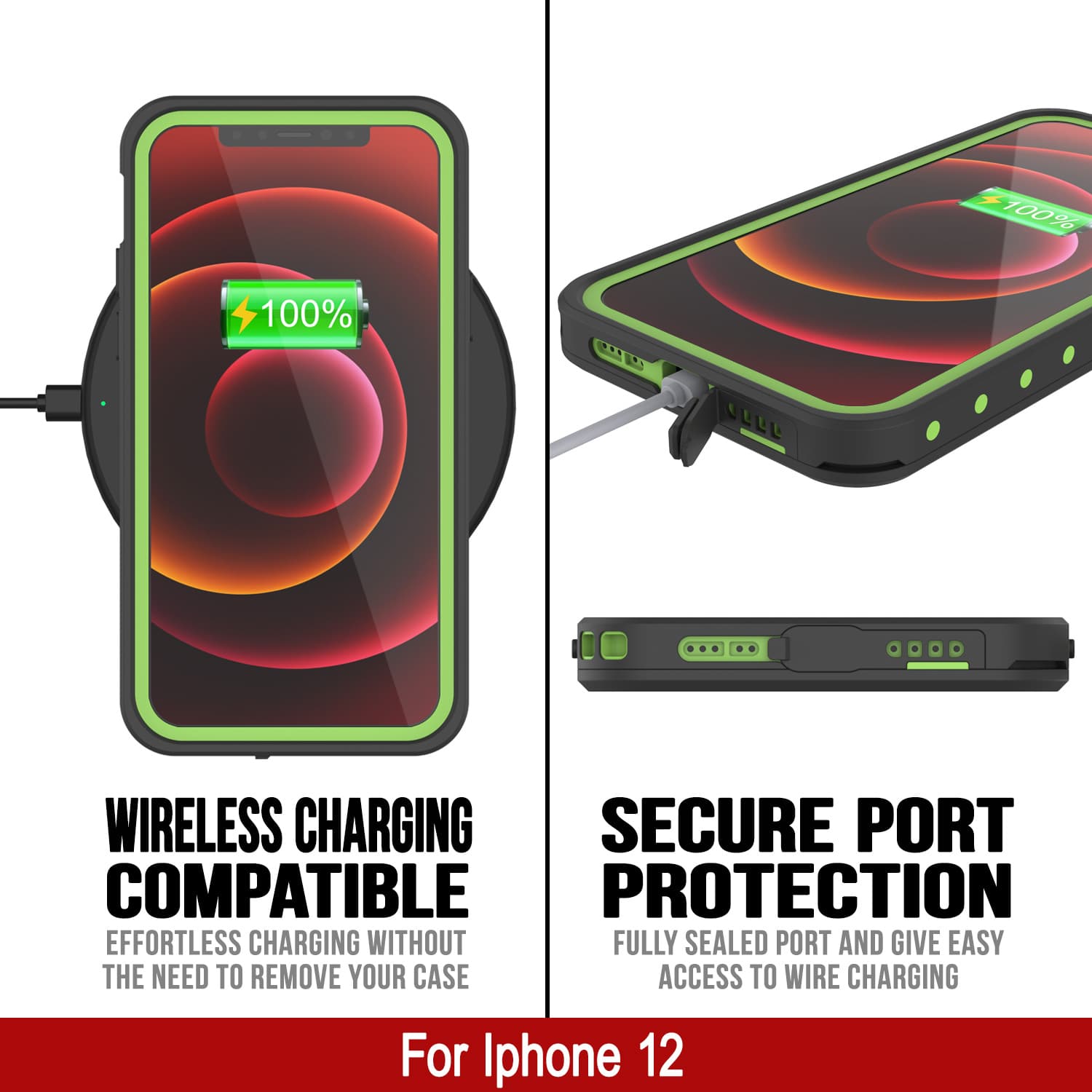 Capa à Prova d'Água IP68 para iPhone 12, Punkcase [Verde Claro] [Série StudStar] [Ajuste Slim] [À Prova de Sujeira]