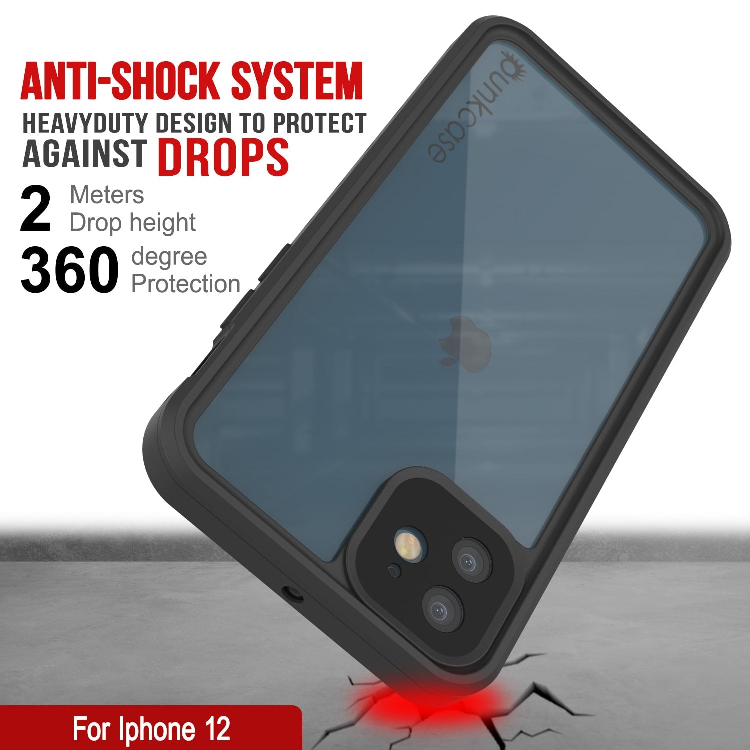 Capa à prova d'água IP68 para iPhone 12, Punkcase [Transparente] [Série StudStar] [Ajuste Slim] [Prova de Sujeira]