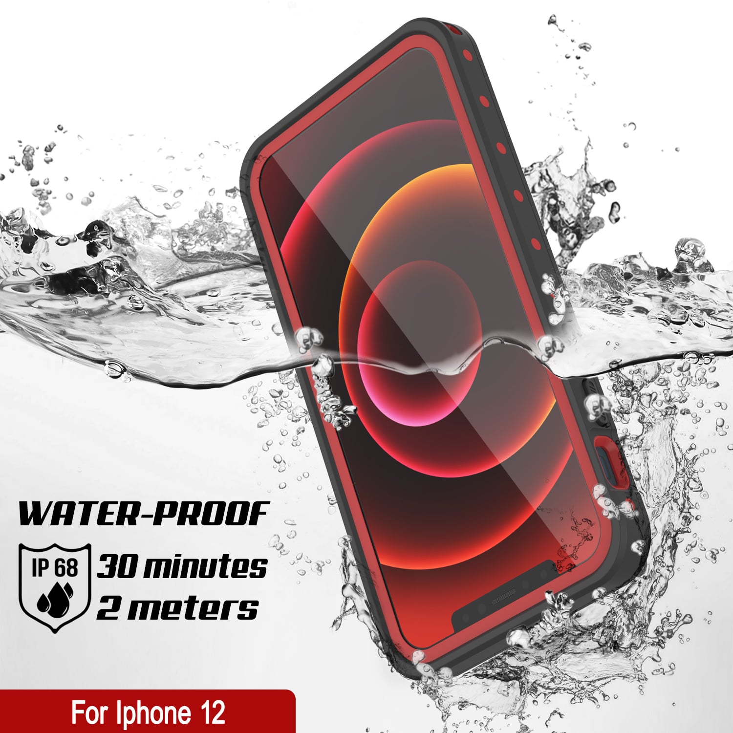 Capa à prova d'água iPhone 12 IP68, Punkcase [Vermelho] [Série StudStar] [Compatibilidade Slim]