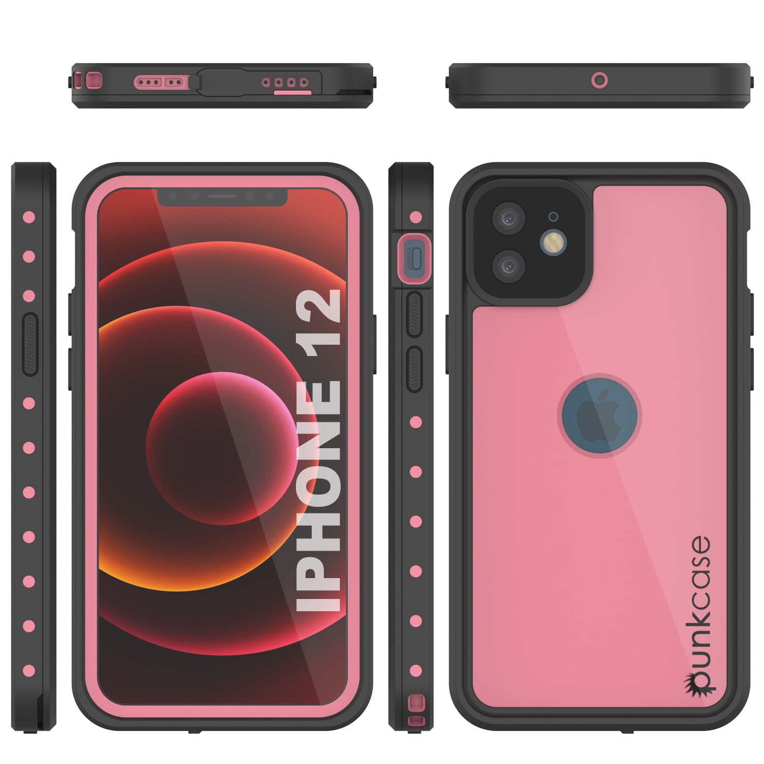 Capa à prova d'água IP68 para iPhone 12, Punkcase [Pink] [Série StudStar] [Ajuste Slim] [À prova de sujeira]