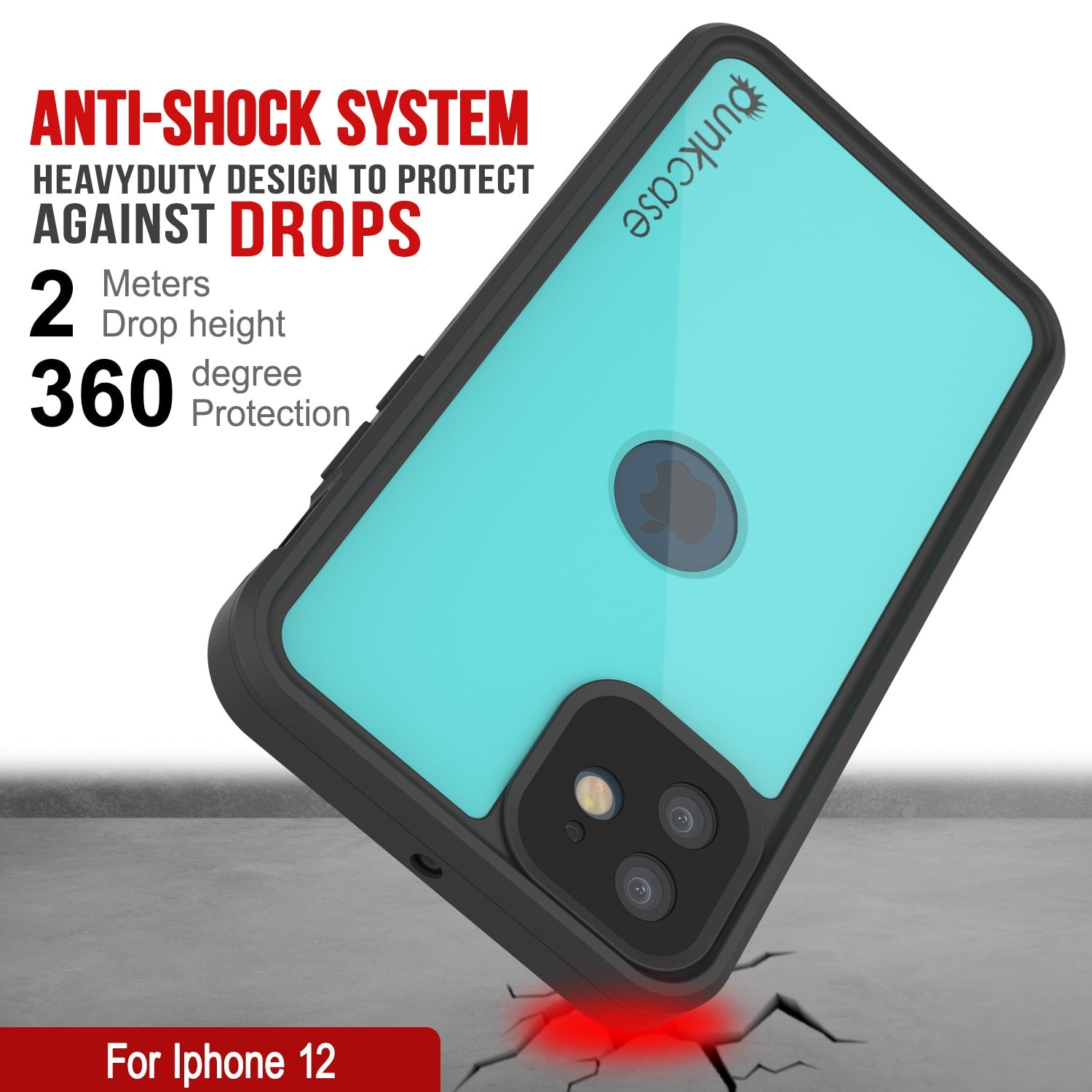 Capa à prova d'água IP68 para iPhone 12, Punkcase [Teal] [Série StudStar] [Ajuste Slim]