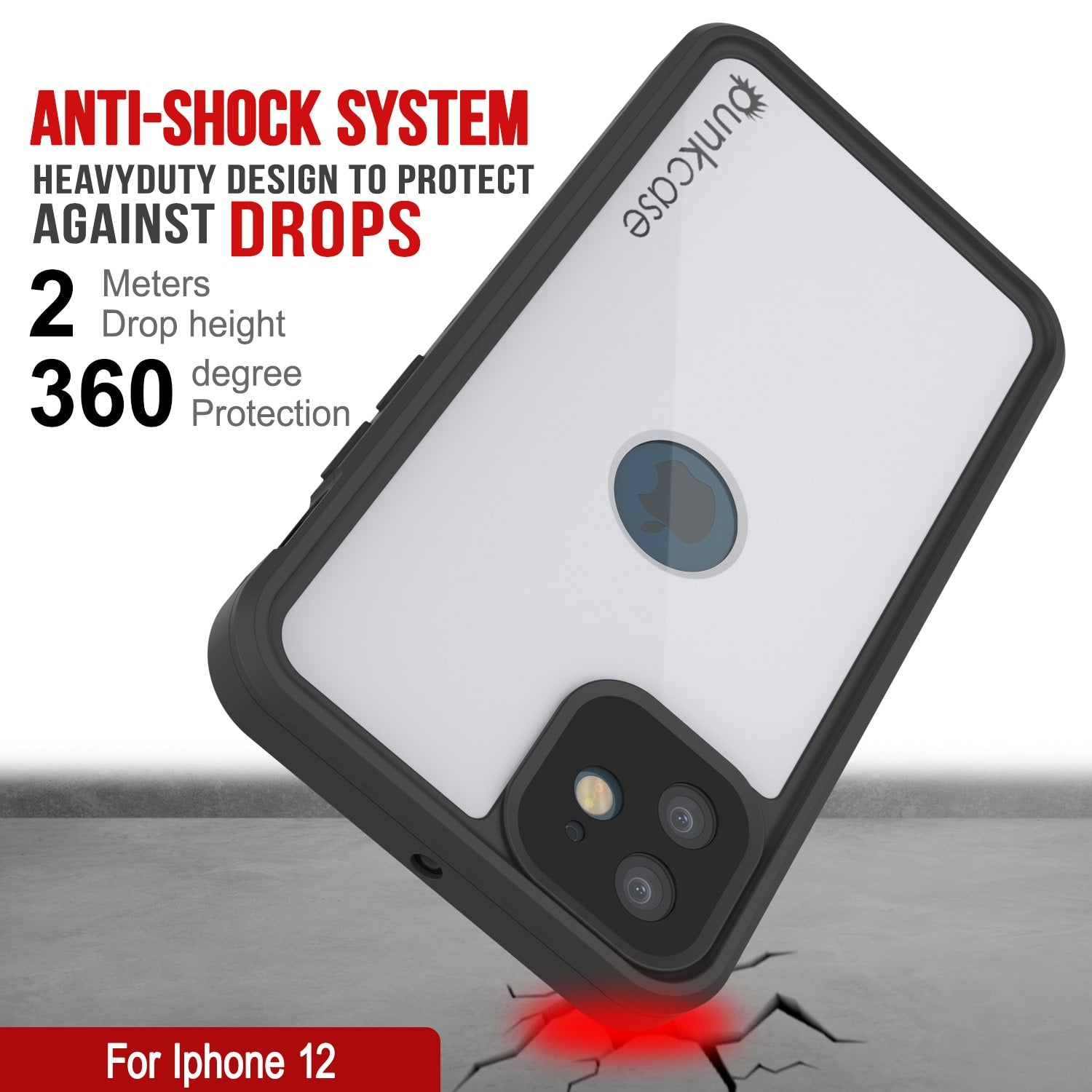 Capa à prova d'água IP68 para iPhone 12, Punkcase [Branco] [Série StudStar] [Ajuste Slim] [À prova de sujeira]