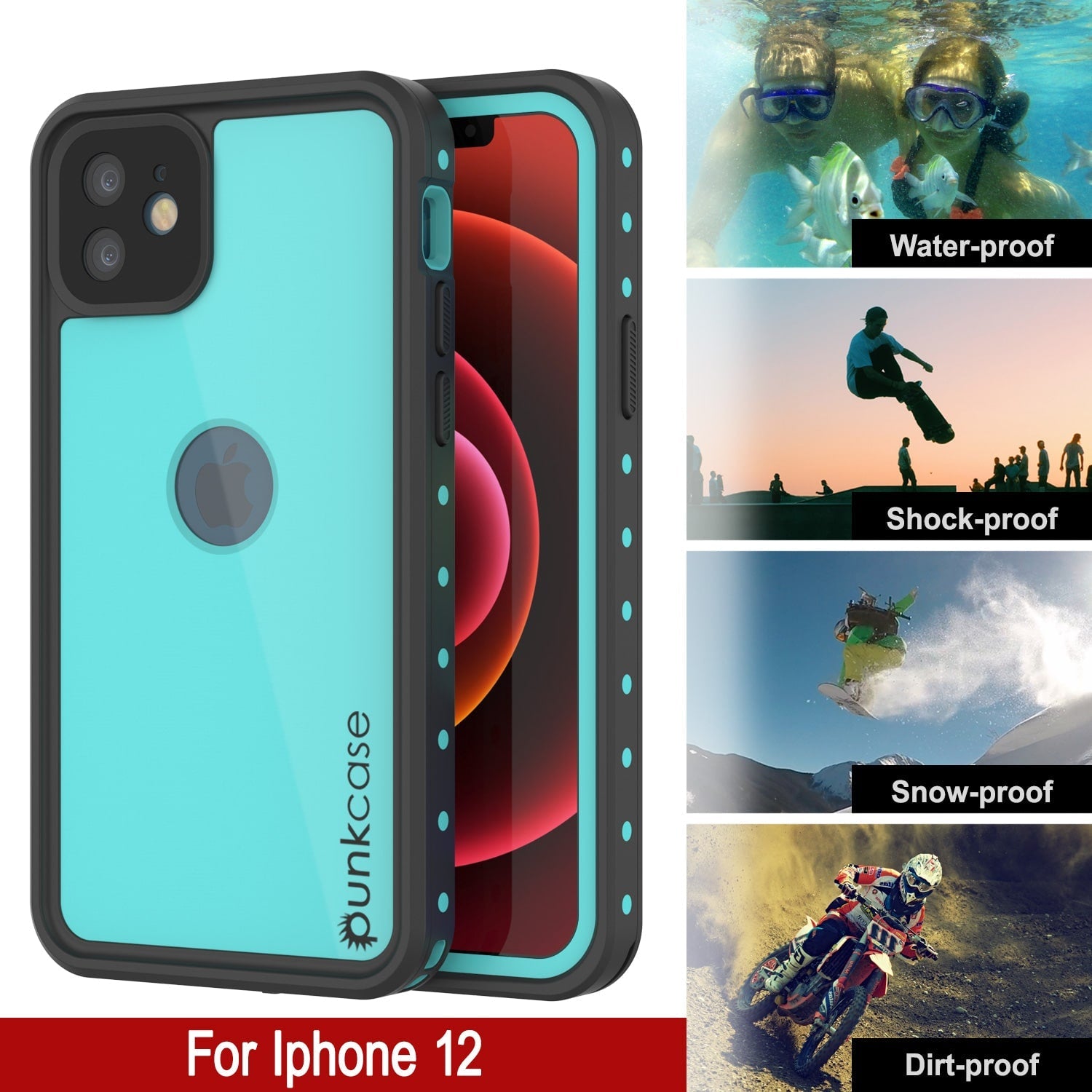 Capa à prova d'água IP68 para iPhone 12, Punkcase [Teal] [Série StudStar] [Ajuste Slim]
