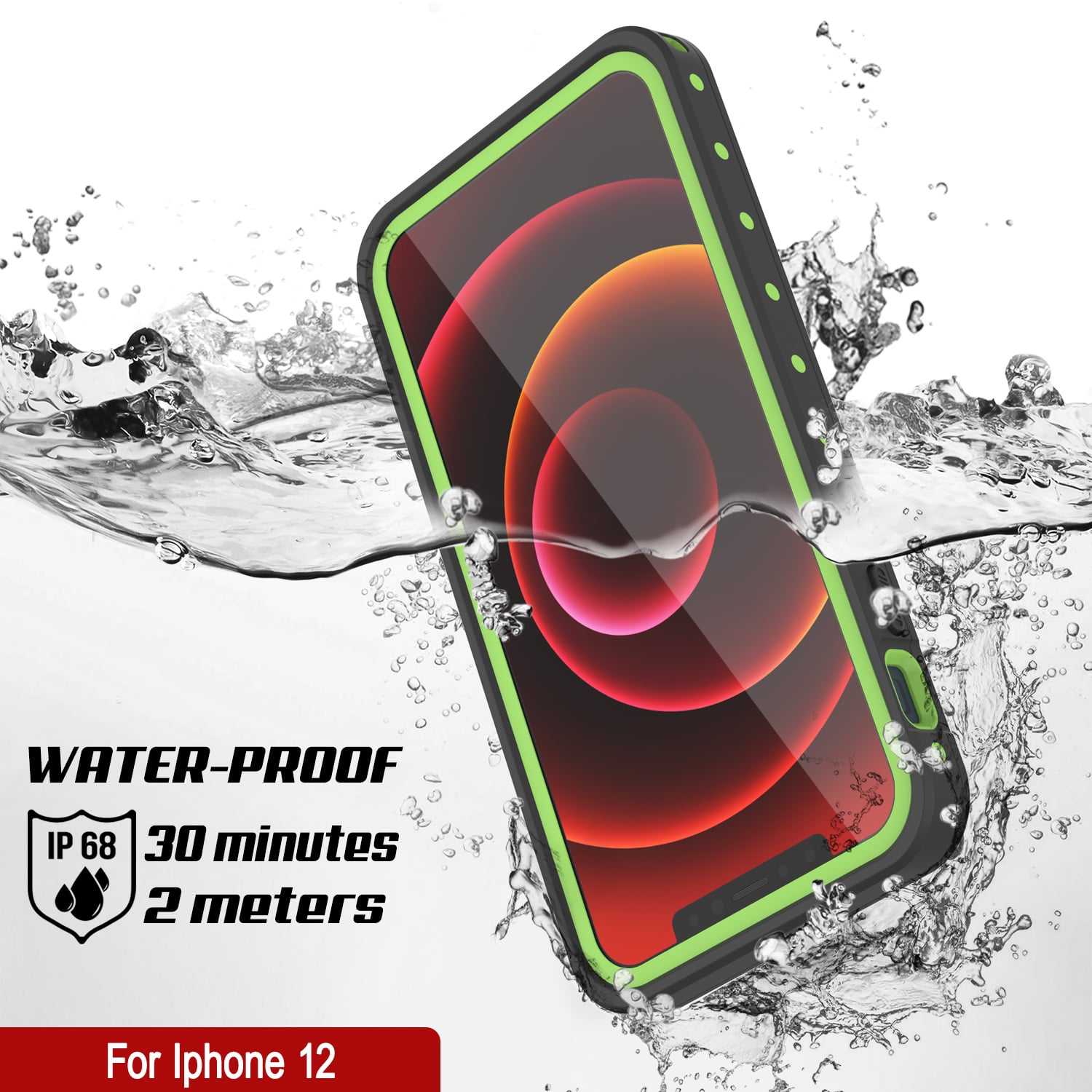 Capa à Prova d'Água IP68 para iPhone 12, Punkcase [Verde Claro] [Série StudStar] [Ajuste Slim] [À Prova de Sujeira]