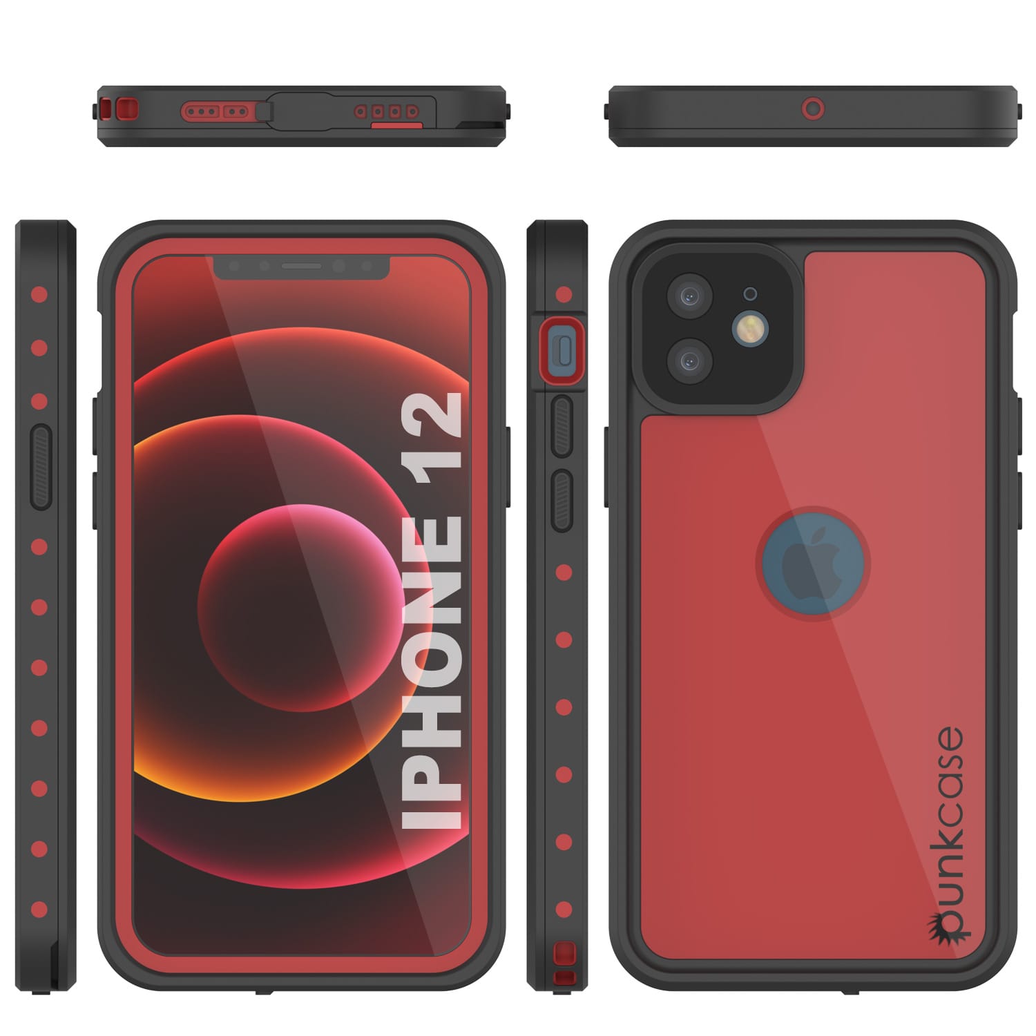 Capa à prova d'água iPhone 12 IP68, Punkcase [Vermelho] [Série StudStar] [Compatibilidade Slim]