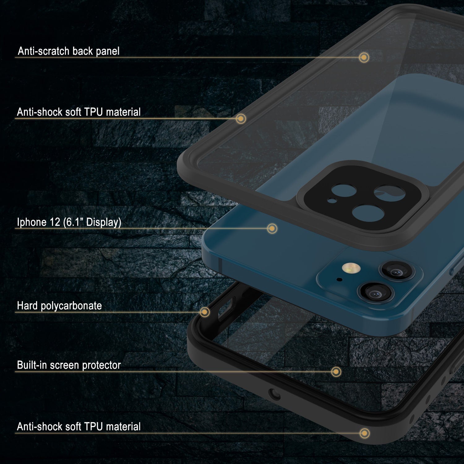 Capa à prova d'água IP68 para iPhone 12, Punkcase [Transparente] [Série StudStar] [Ajuste Slim] [Prova de Sujeira]