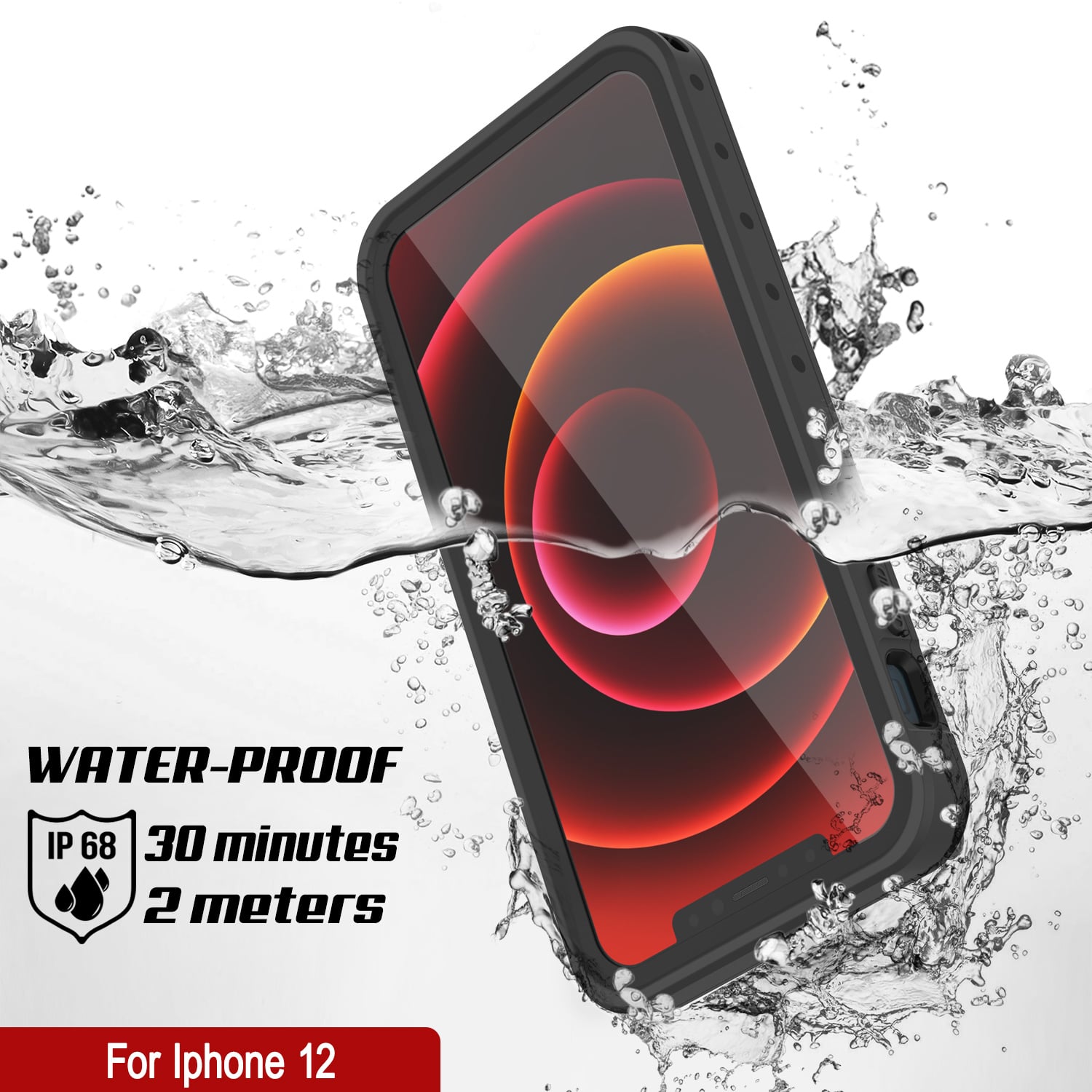 Capa à prova d'água IP68 para iPhone 12, Punkcase [Transparente] [Série StudStar] [Ajuste Slim] [Prova de Sujeira]