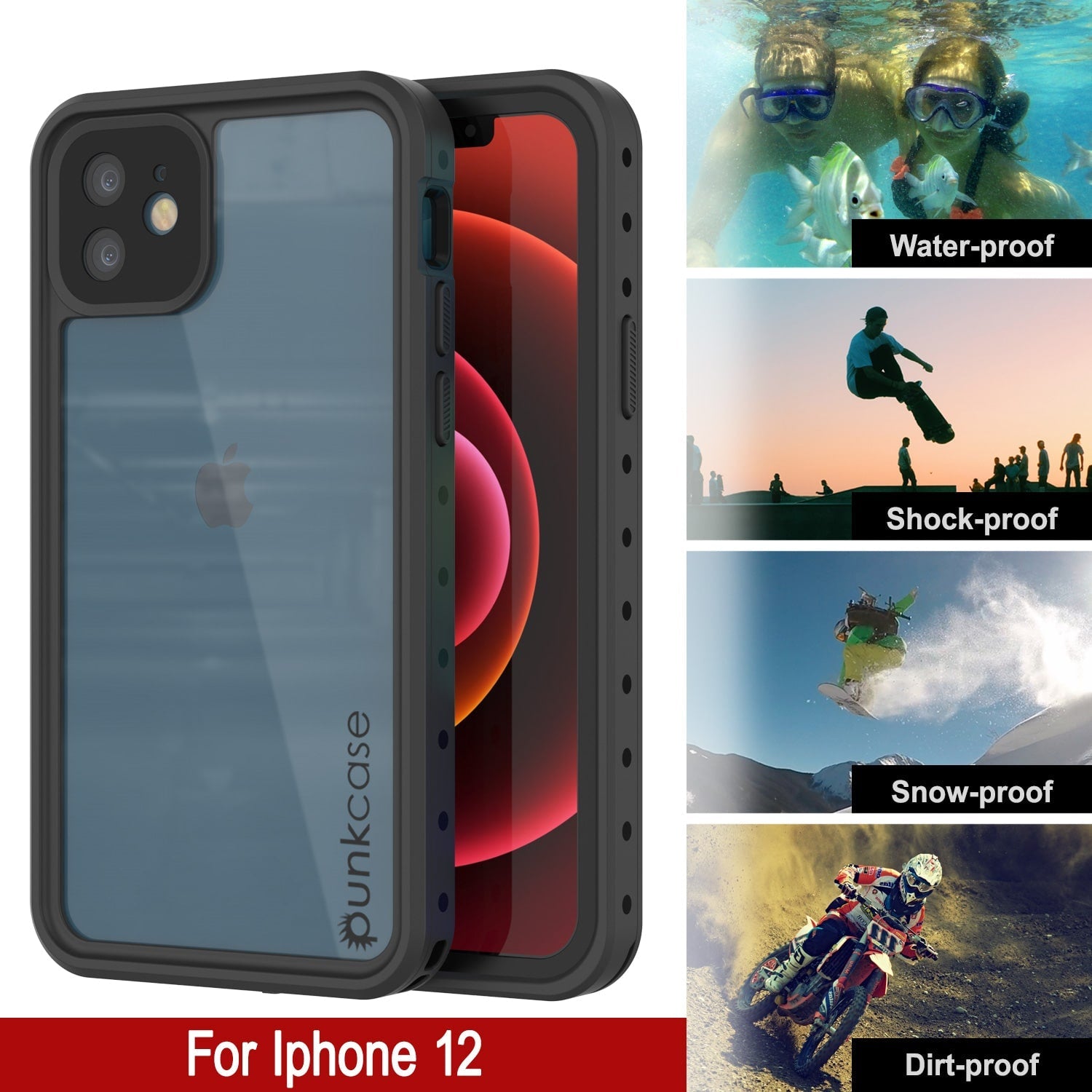 Capa à prova d'água IP68 para iPhone 12, Punkcase [Transparente] [Série StudStar] [Ajuste Slim] [Prova de Sujeira]