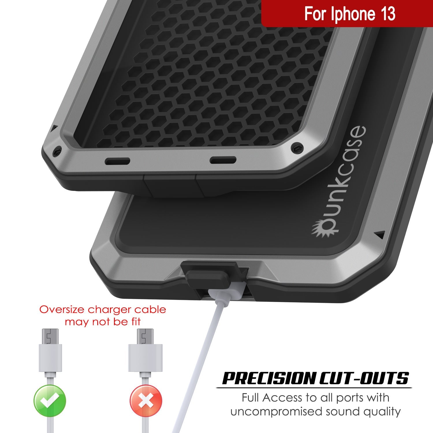Capa de metal para iPhone 13, resistente de grau militar, à prova de choque, resistente [prata] de corpo inteiro.