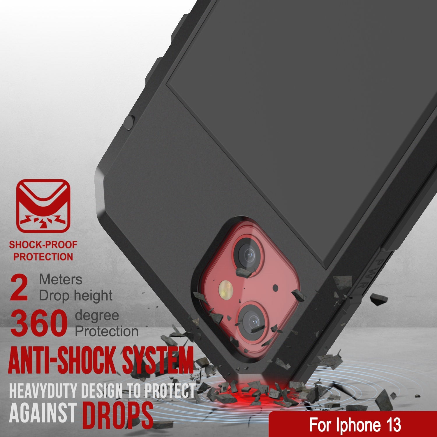 Capa de Metal para iPhone 13, Capa de Armamento de Grau Militar Resistente ao Impacto [à prova de choque] Corpo Inteiro Rígido [Preto]