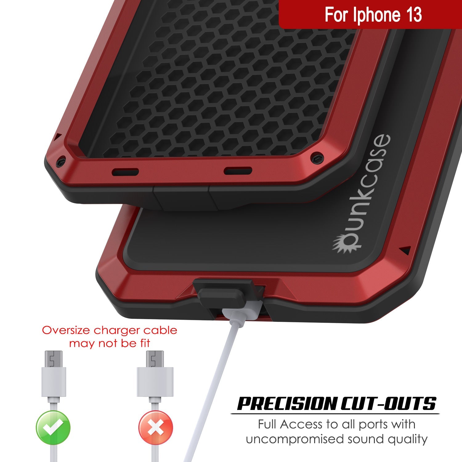 Capa de metal para iPhone 13, Capa de armadura de grau militar resistente [à prova de choque] corpo inteiro duro [vermelho]