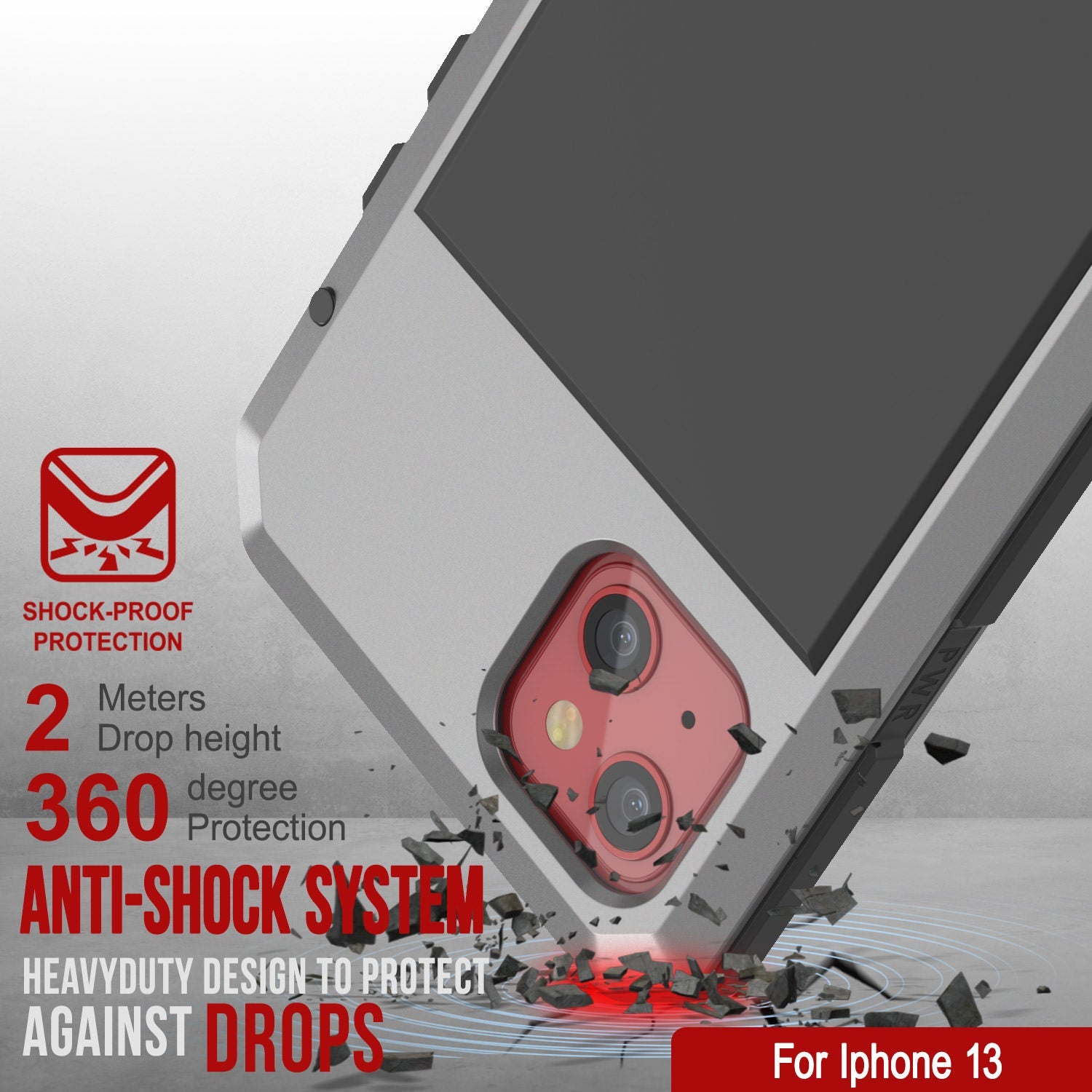 Capa de metal para iPhone 13, resistente de grau militar, à prova de choque, resistente [prata] de corpo inteiro.