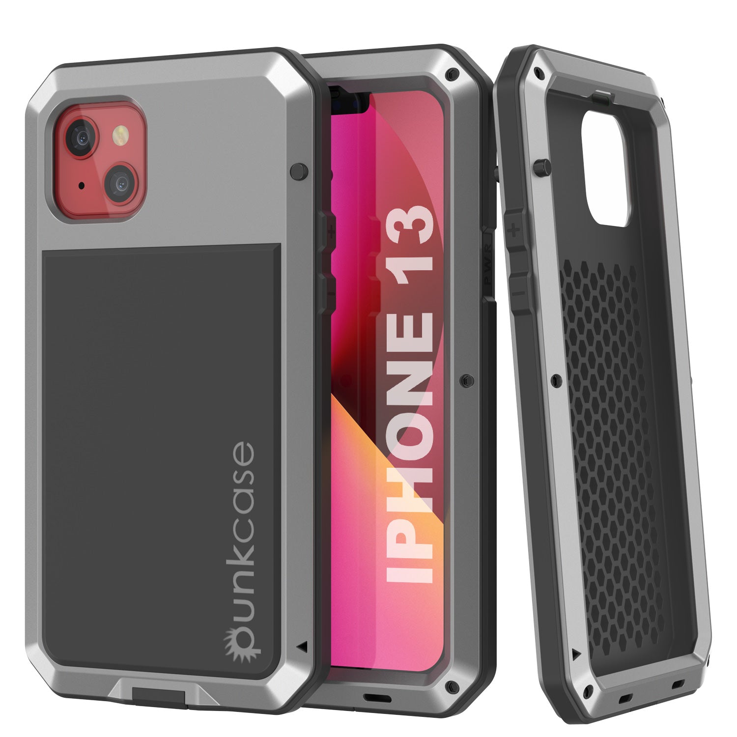 Capa de metal para iPhone 13, resistente de grau militar, à prova de choque, resistente [prata] de corpo inteiro.