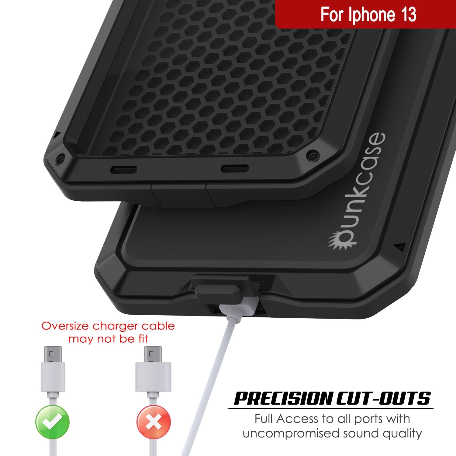 Capa de Metal para iPhone 13, Capa de Armamento de Grau Militar Resistente ao Impacto [à prova de choque] Corpo Inteiro Rígido [Preto]