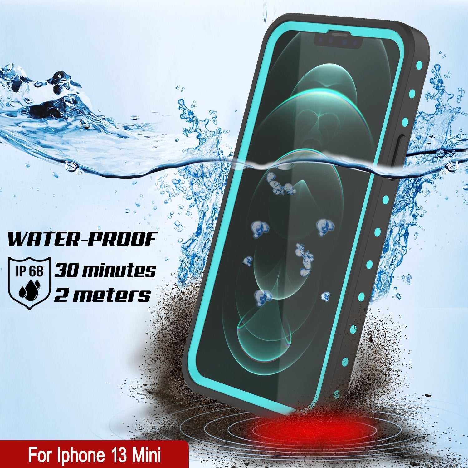 Capa à prova d'água IP68 para iPhone 13 Mini, Punkcase [Teal] [Série StudStar] [Feito Sob Medida]