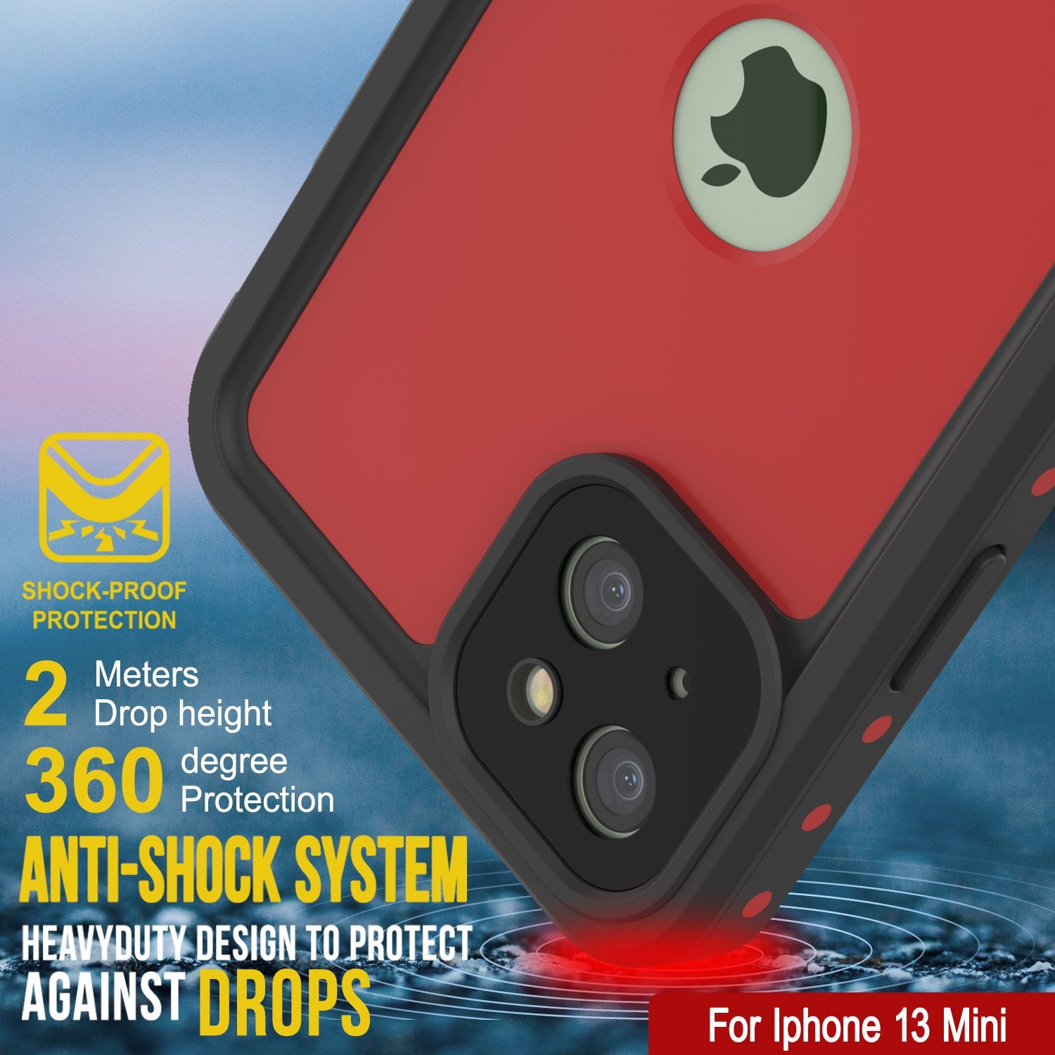 Capa à prova d'água IP68 para iPhone 13 Mini, Punkcase [Vermelho] [Série StudStar] [Ajuste Slim]