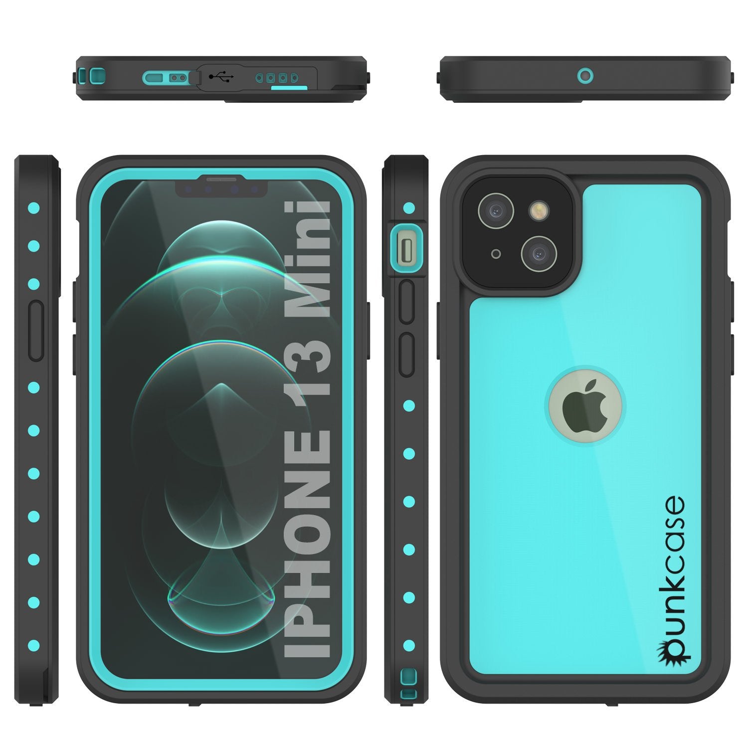 Capa à prova d'água IP68 para iPhone 13 Mini, Punkcase [Teal] [Série StudStar] [Feito Sob Medida]