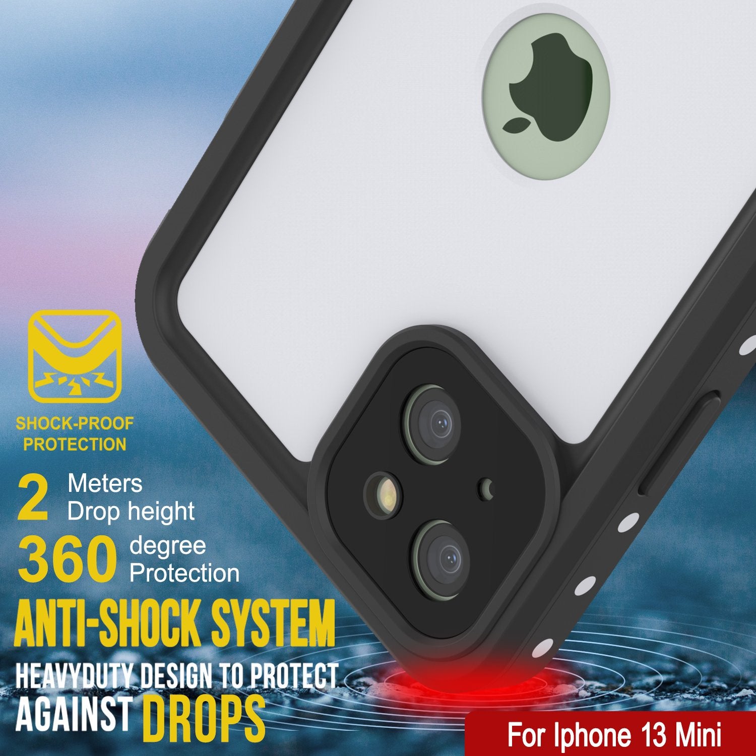 Capa à Prova d'Água IP68 para iPhone 13 Mini, Punkcase [Branco] [Série StudStar] [Ajuste Fino] [À Prova de Sujeira]