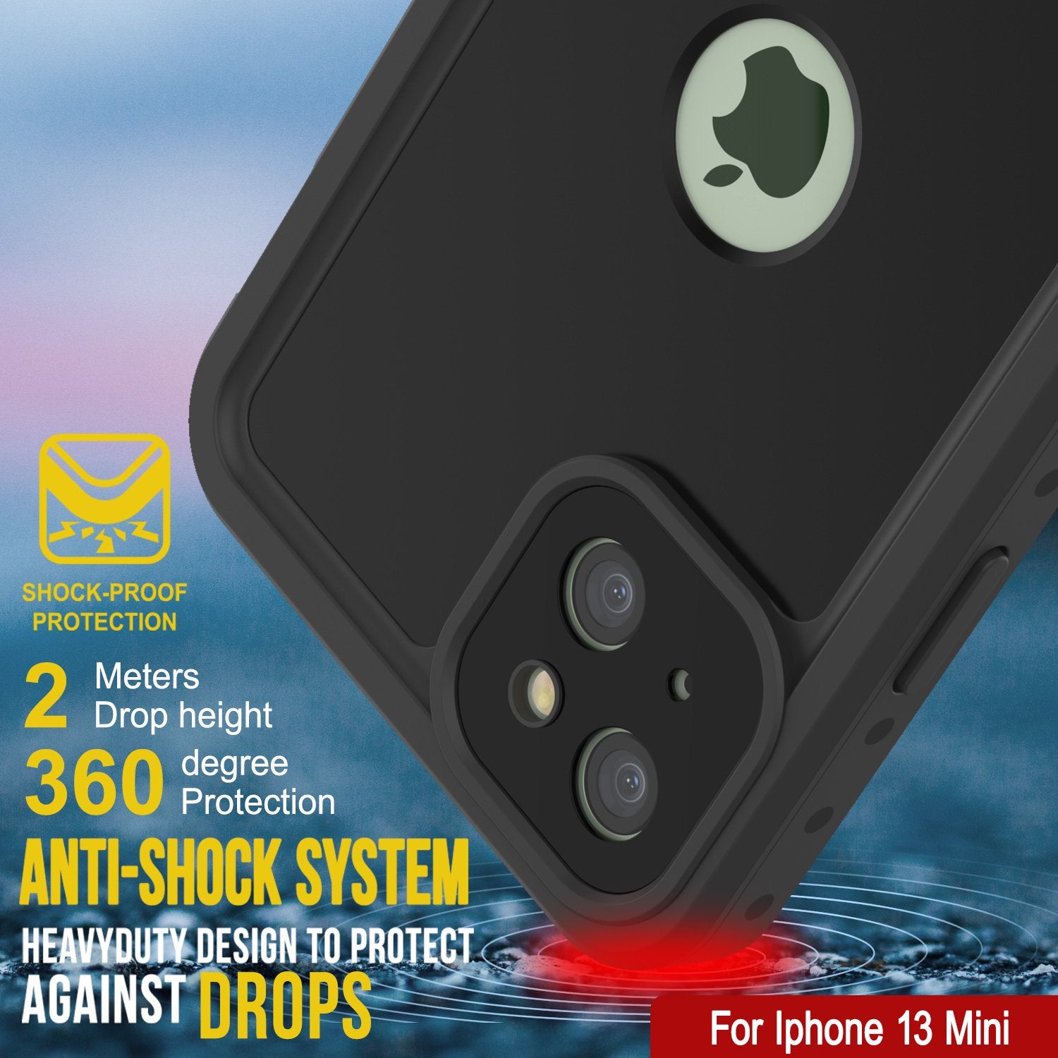 Capa à prova d'água IP68 para iPhone 13 Mini, Punkcase [Preto] [Série StudStar] [Ajuste Slim]