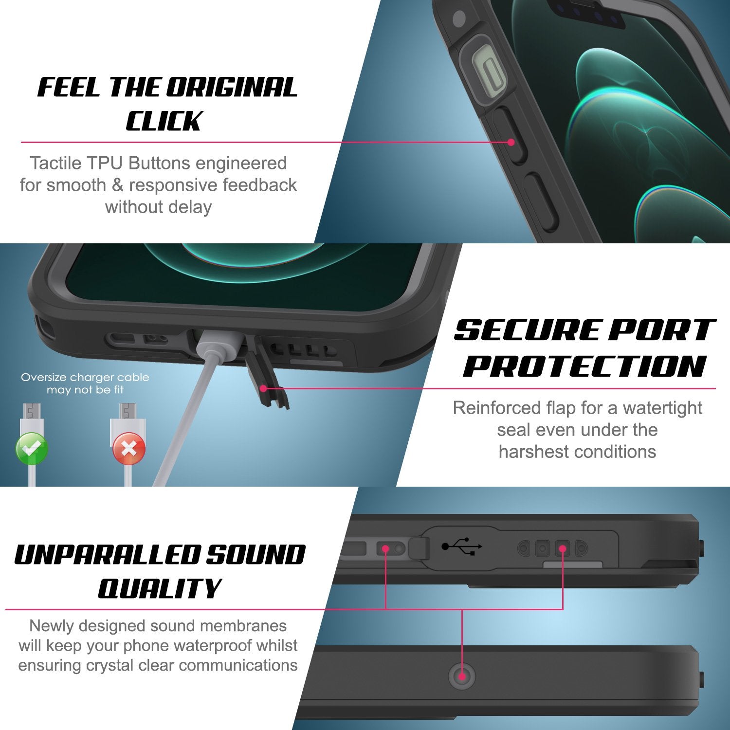 Capa à prova d'água IP68 para iPhone 13 Mini, Punkcase [Preto] [Série StudStar] [Ajuste Slim]