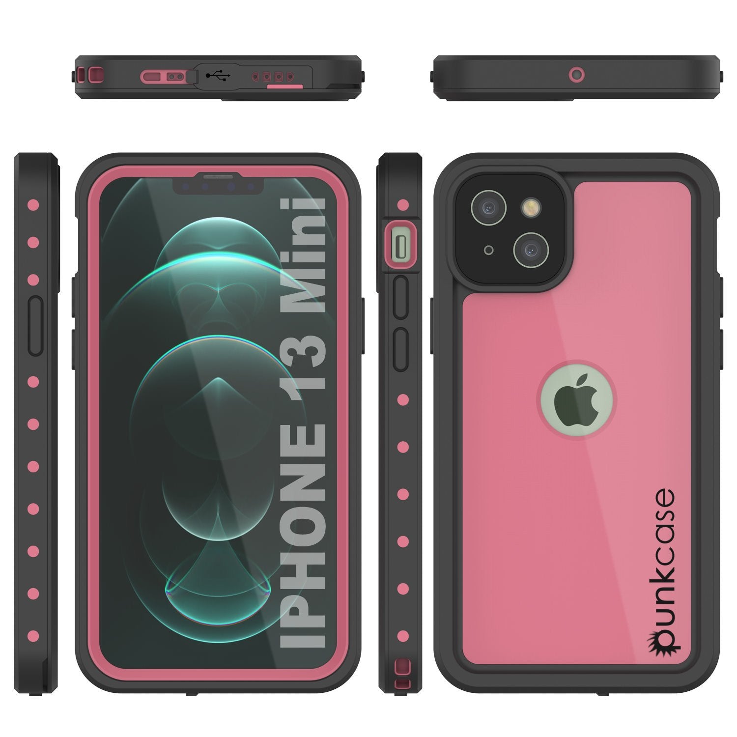 Capa iPhone 13 Mini à prova d'água IP68, Punkcase [Rosa] [Série StudStar] [Ajuste Slim] [À prova de sujeira]