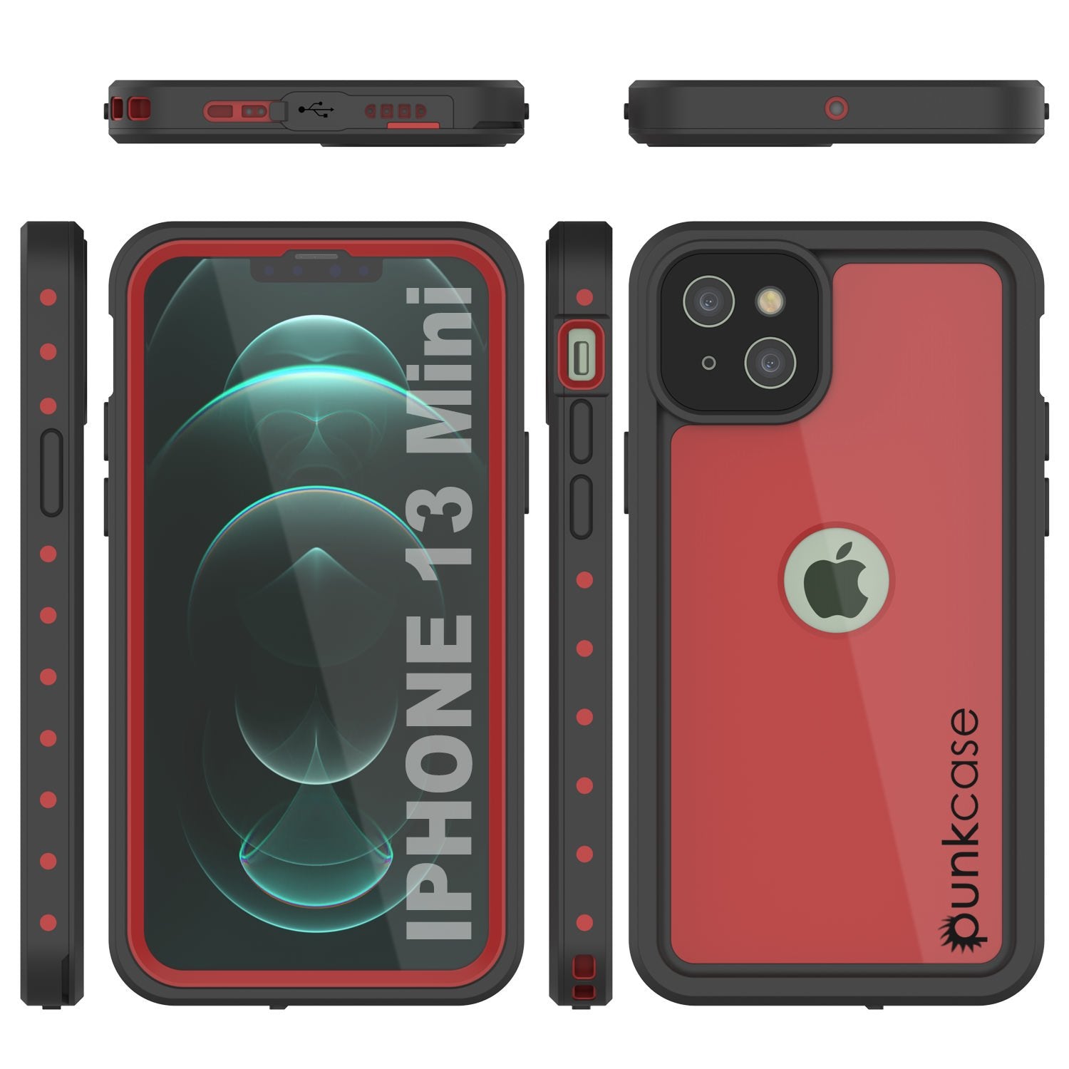 Capa à prova d'água IP68 para iPhone 13 Mini, Punkcase [Vermelho] [Série StudStar] [Ajuste Slim]
