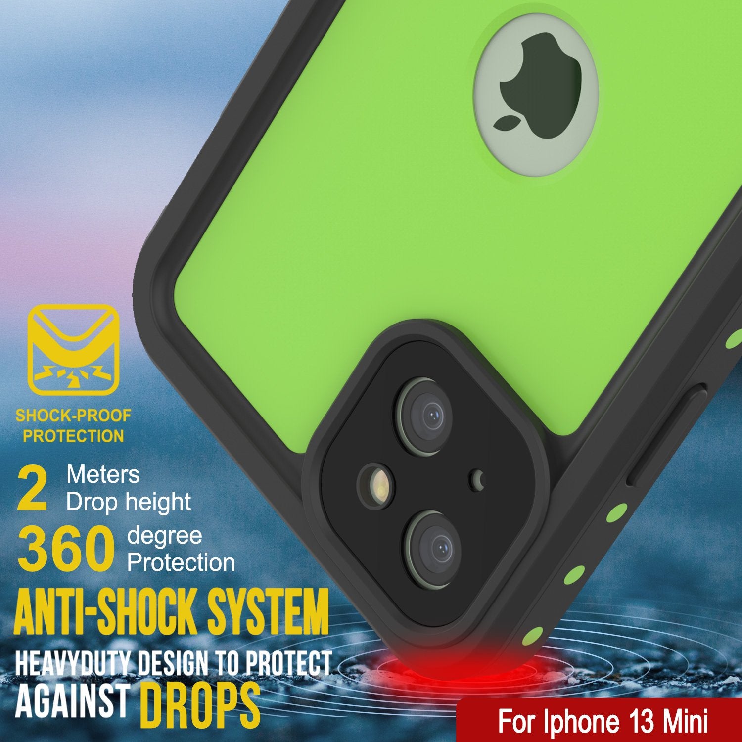 Capa À Prova D'Água IP68 para iPhone 13 Mini, Punkcase [Verde Claro] [Série StudStar] [Ajuste Slim] [À Prova de Pó]