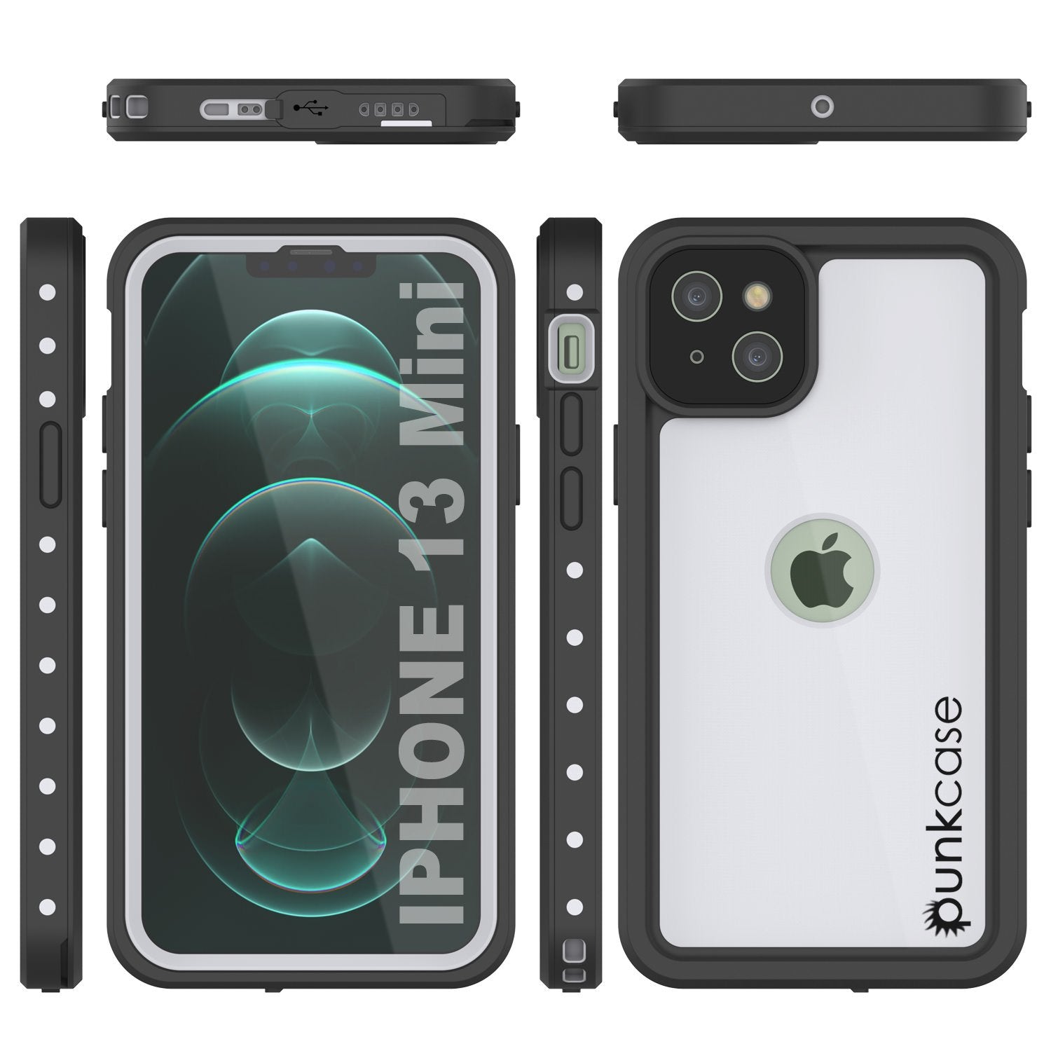 Capa à Prova d'Água IP68 para iPhone 13 Mini, Punkcase [Branco] [Série StudStar] [Ajuste Fino] [À Prova de Sujeira]