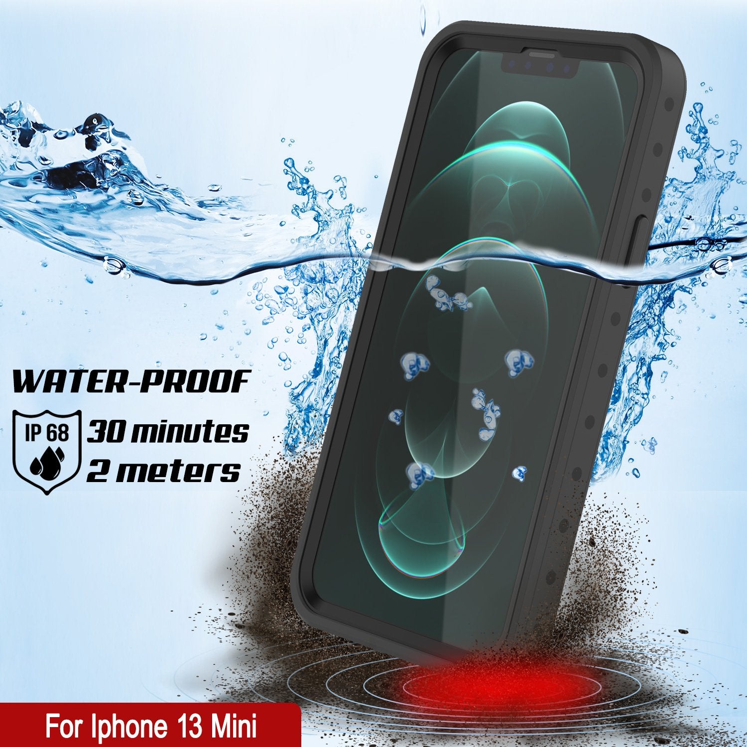 Capa à prova d'água IP68 para iPhone 13 Mini, Punkcase [Transparente] [Série StudStar] [Ajuste Slim] [Prova de sujeira]