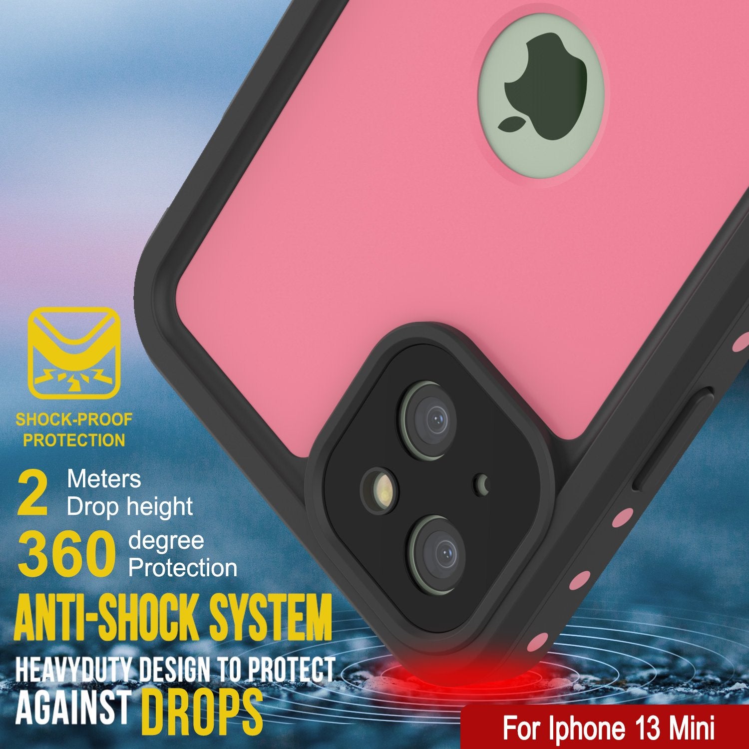 Capa iPhone 13 Mini à prova d'água IP68, Punkcase [Rosa] [Série StudStar] [Ajuste Slim] [À prova de sujeira]