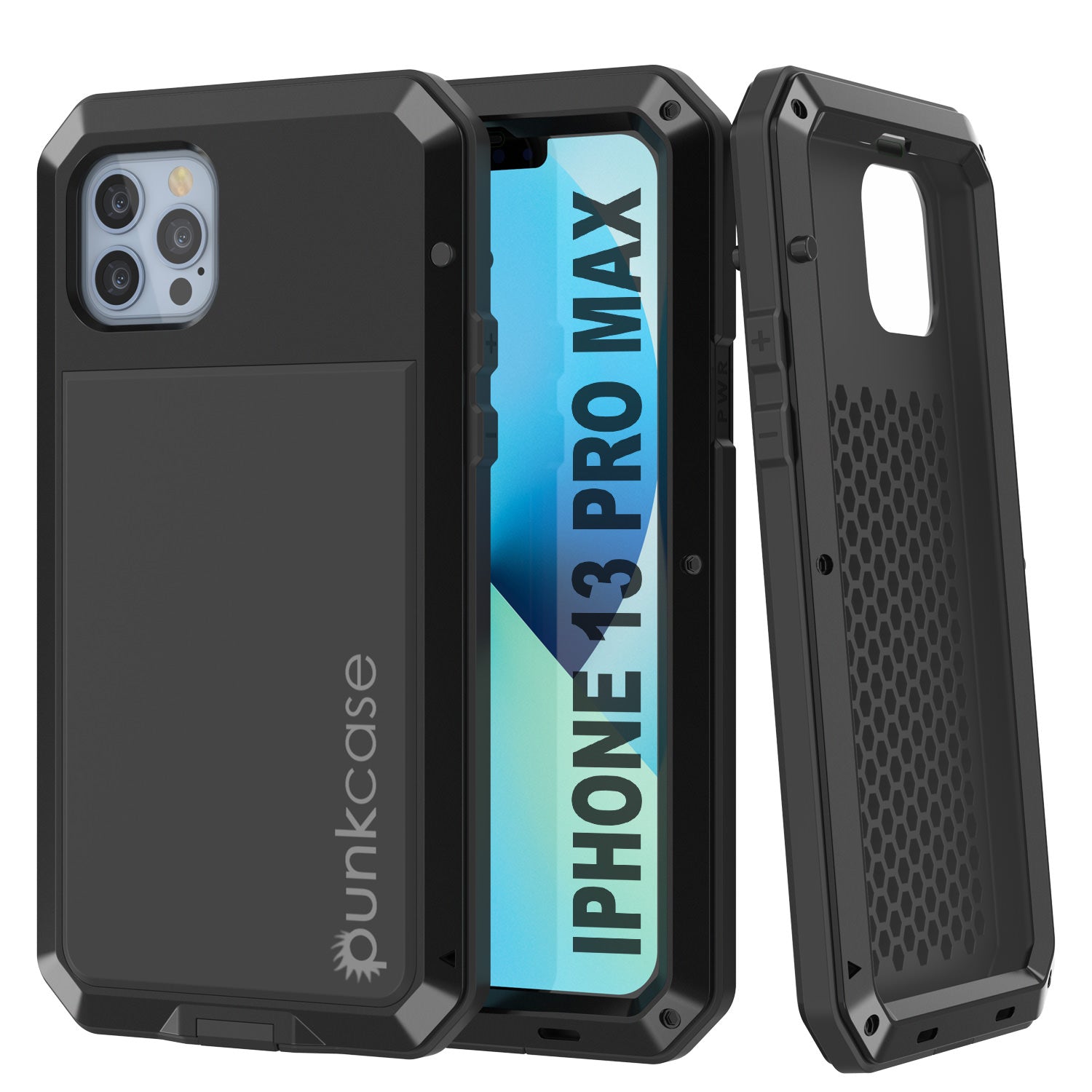 Capa de Metal para iPhone 13 Pro Max, Resistente Militar de Grau Armadura Capa [à prova de choque] Corpo Inteiro Resistente [Preto]