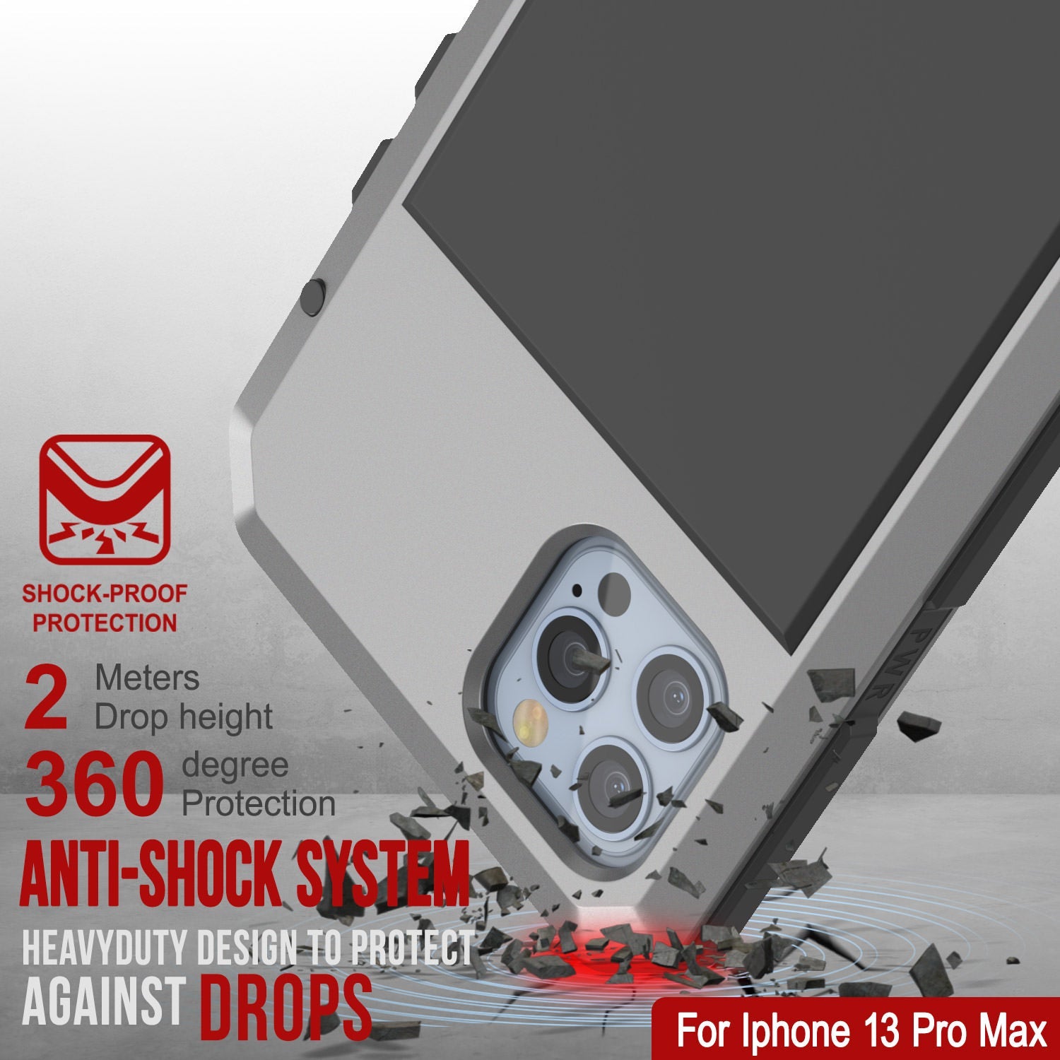 Capa de Metal iPhone 13 Pro Max, Capa de Armadura de Grau Militar Resistente [à prova de choque] Corpo Inteiro Rígido [Prata]