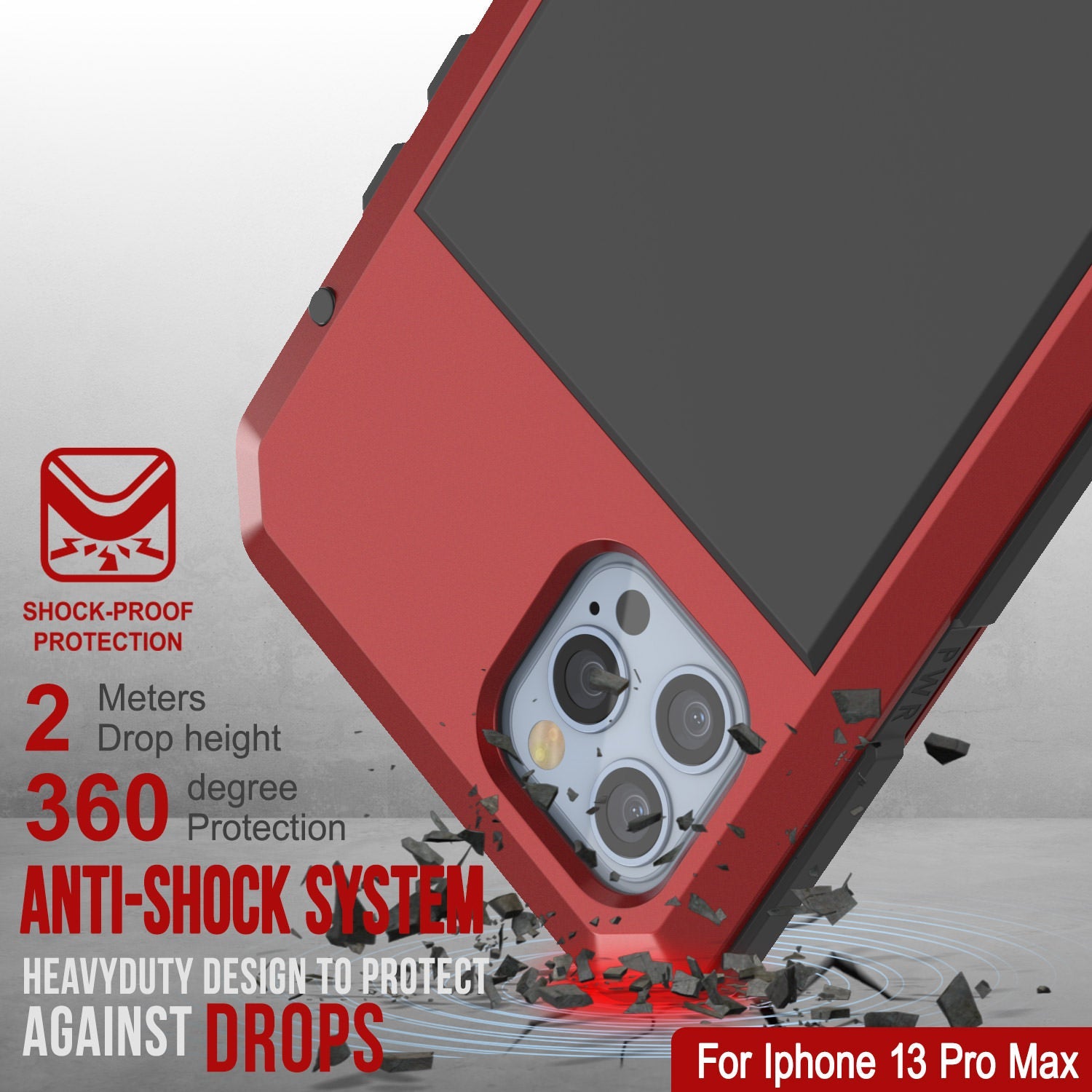 Capa de metal para iPhone 13 Pro Max, Cobertura resistente militar de grau de armadura [à prova de choque] Corpo inteiro rígido [Vermelho]