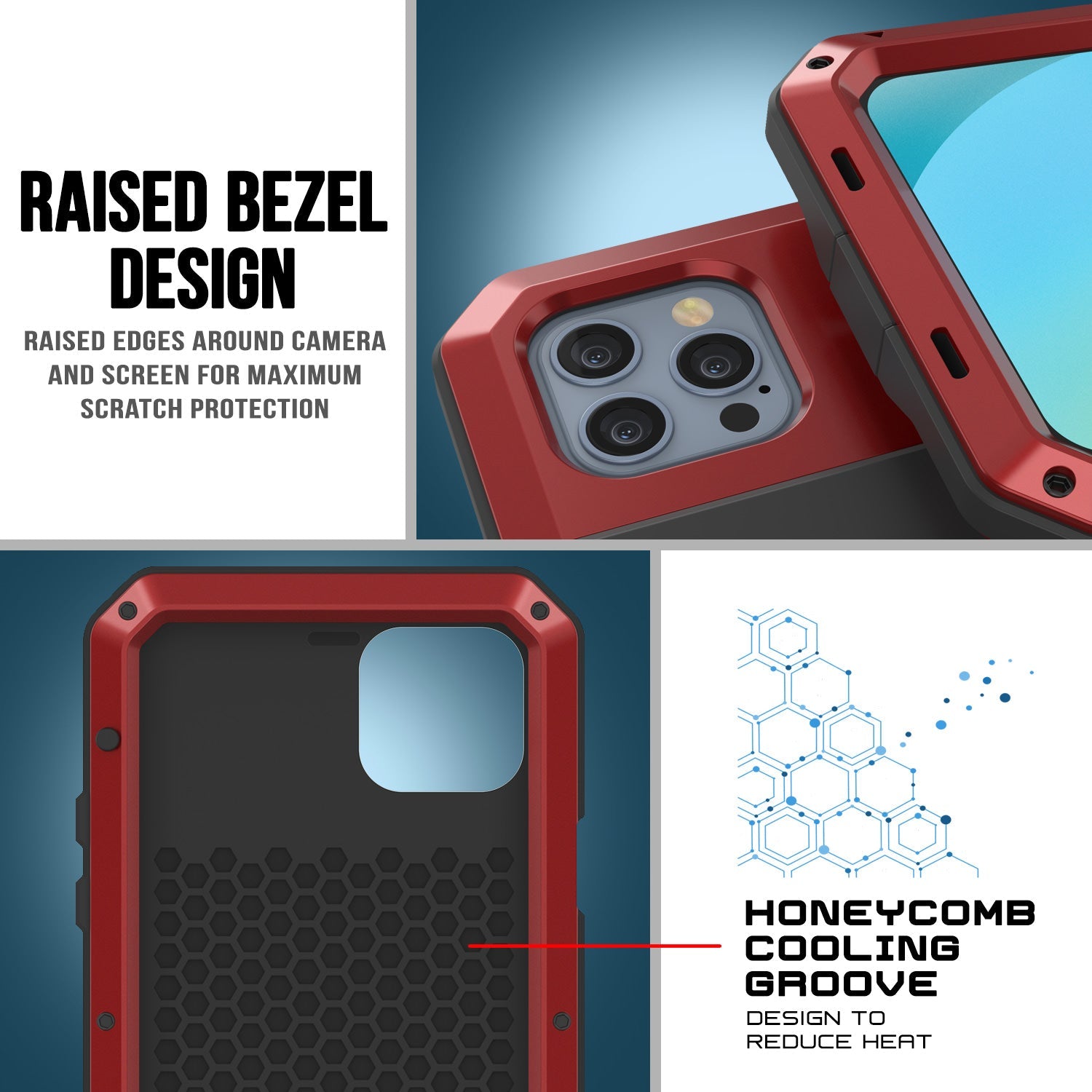 Capa de metal para iPhone 13 Pro Max, Cobertura resistente militar de grau de armadura [à prova de choque] Corpo inteiro rígido [Vermelho]