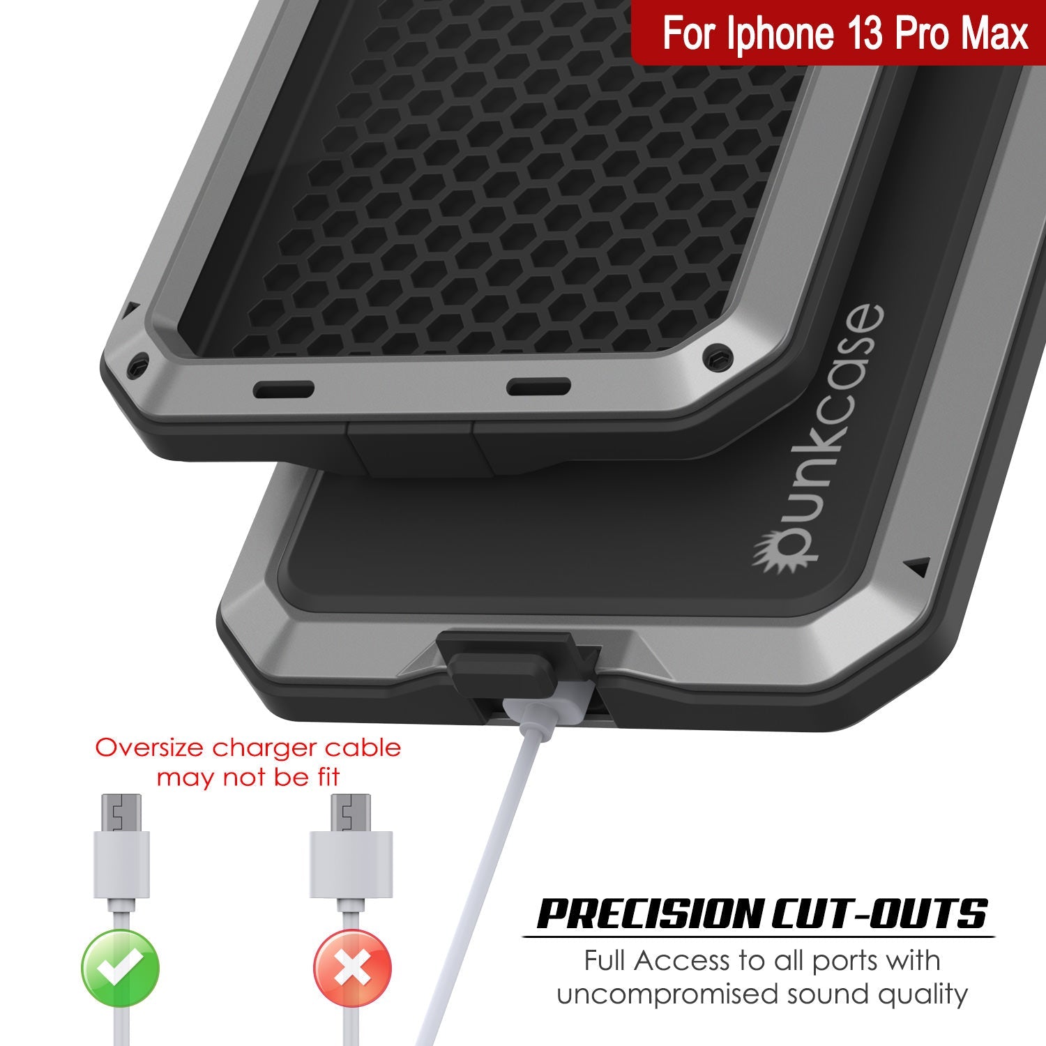 Capa de Metal iPhone 13 Pro Max, Capa de Armadura de Grau Militar Resistente [à prova de choque] Corpo Inteiro Rígido [Prata]
