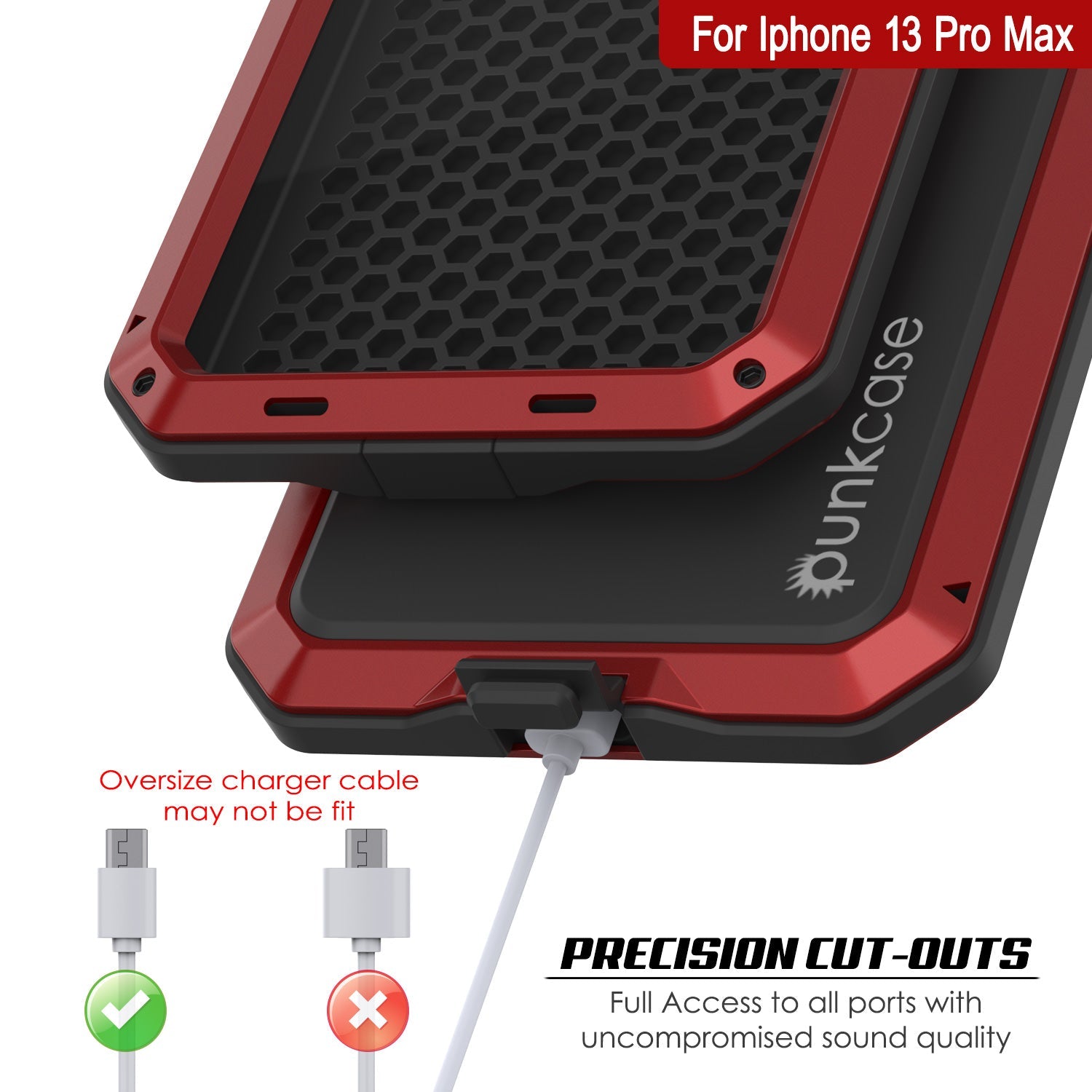 Capa de metal para iPhone 13 Pro Max, Cobertura resistente militar de grau de armadura [à prova de choque] Corpo inteiro rígido [Vermelho]