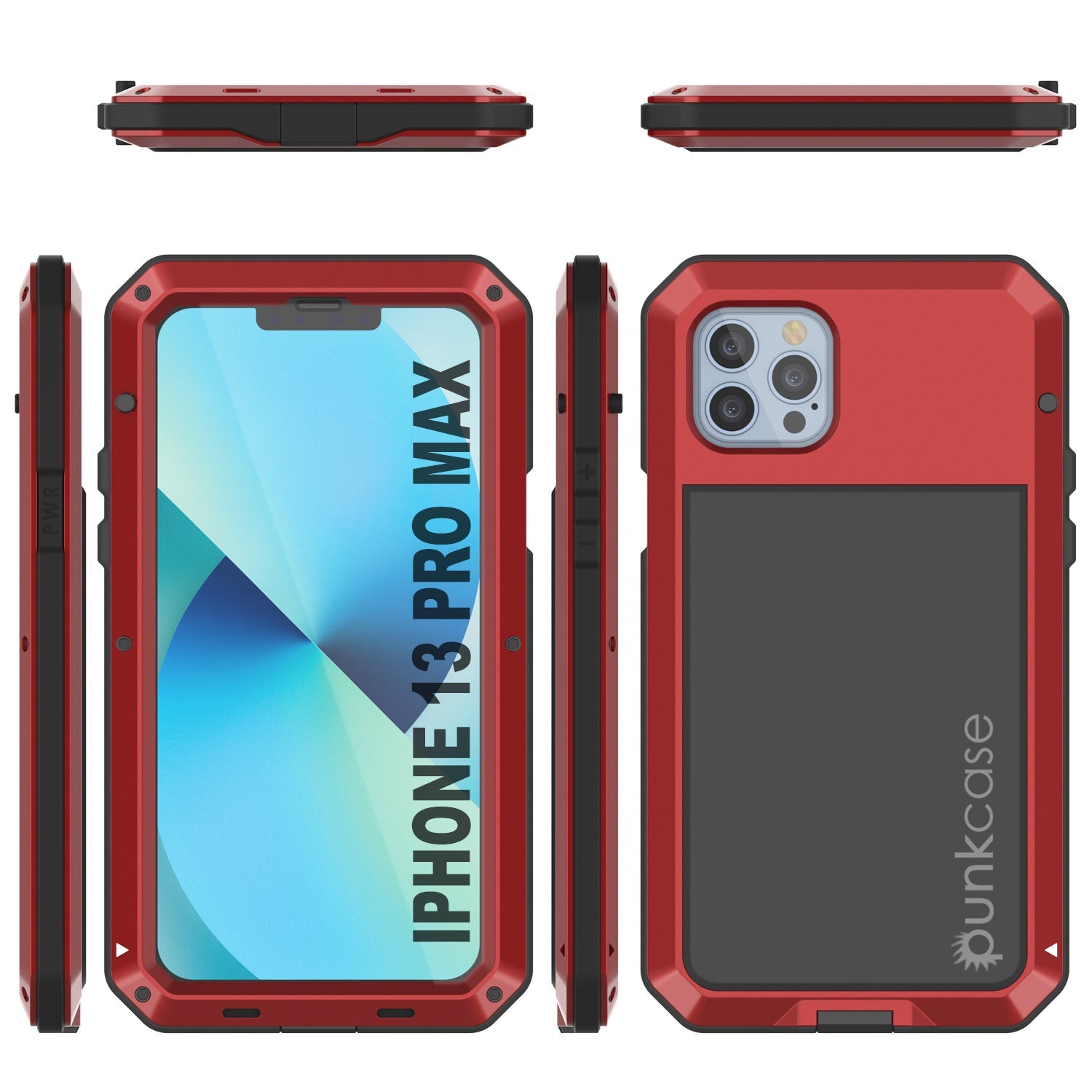 Capa de metal para iPhone 13 Pro Max, Cobertura resistente militar de grau de armadura [à prova de choque] Corpo inteiro rígido [Vermelho]