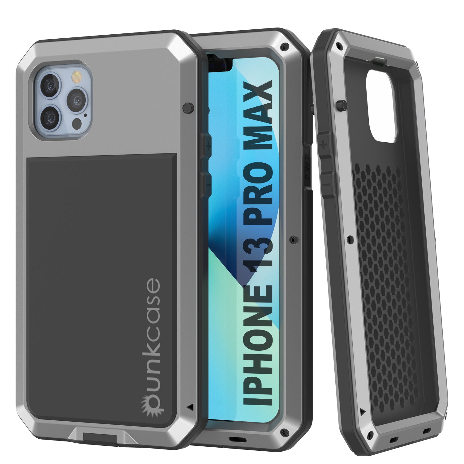 Capa de Metal iPhone 13 Pro Max, Capa de Armadura de Grau Militar Resistente [à prova de choque] Corpo Inteiro Rígido [Prata]