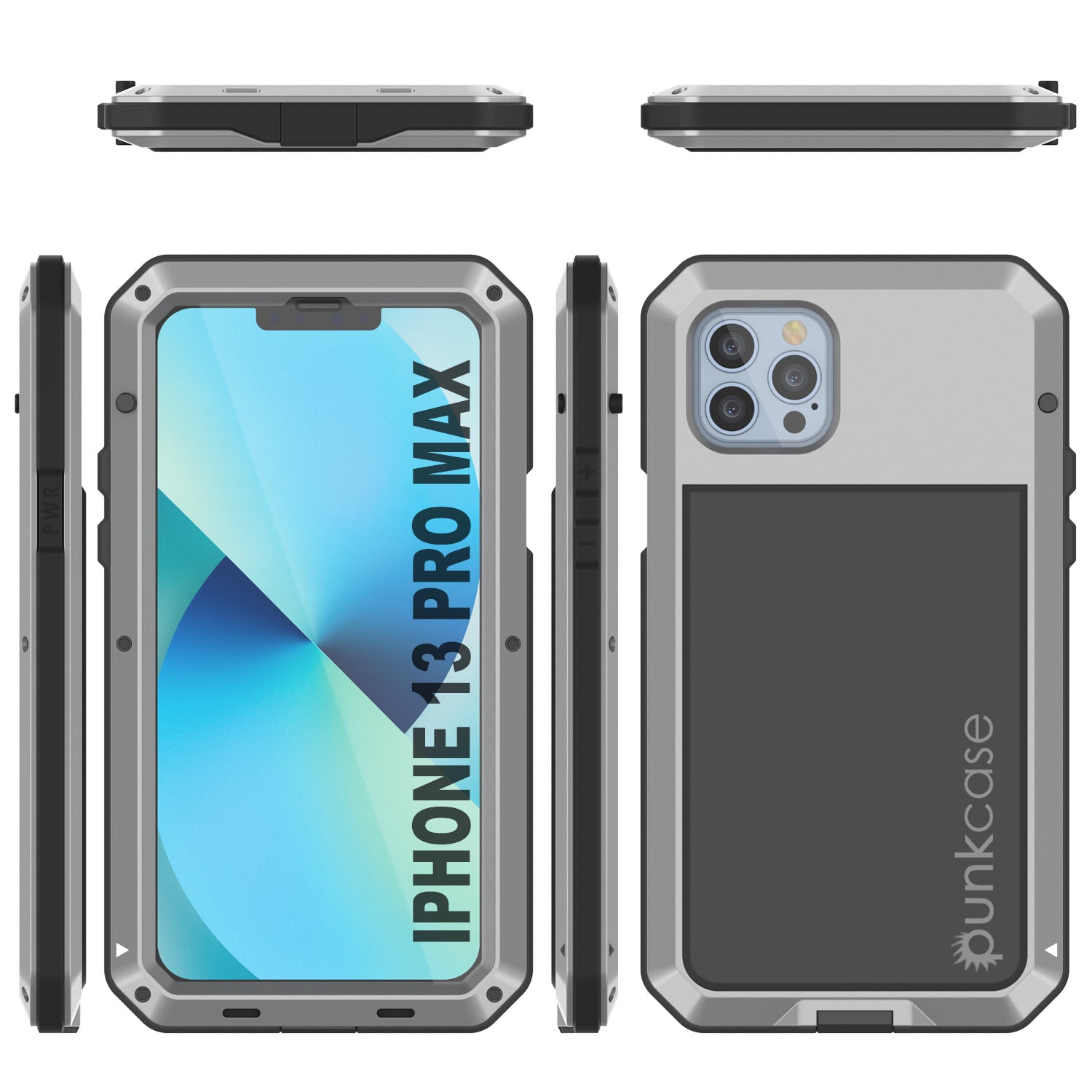 Capa de Metal iPhone 13 Pro Max, Capa de Armadura de Grau Militar Resistente [à prova de choque] Corpo Inteiro Rígido [Prata]