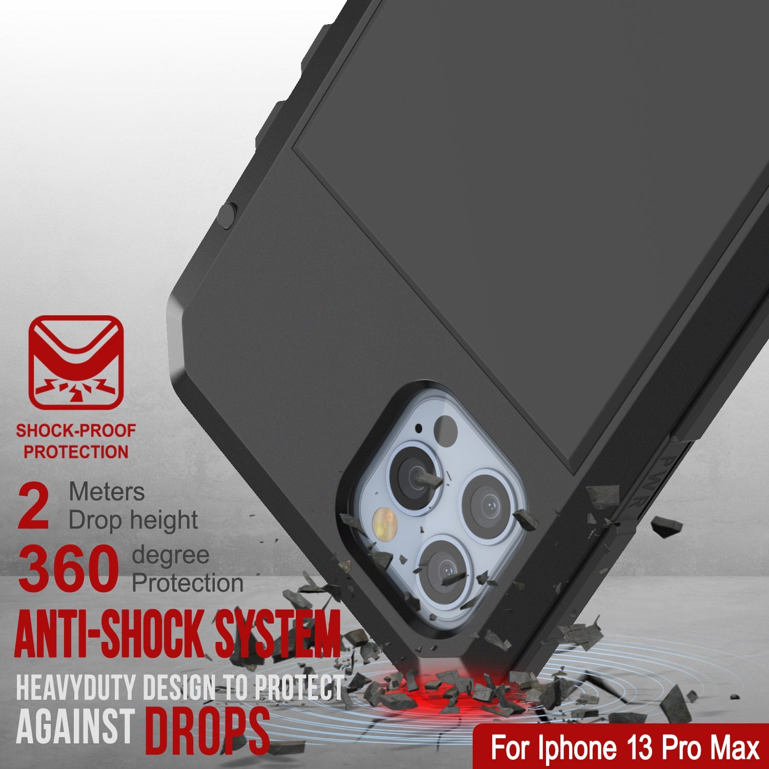 Capa de Metal para iPhone 13 Pro Max, Resistente Militar de Grau Armadura Capa [à prova de choque] Corpo Inteiro Resistente [Preto]