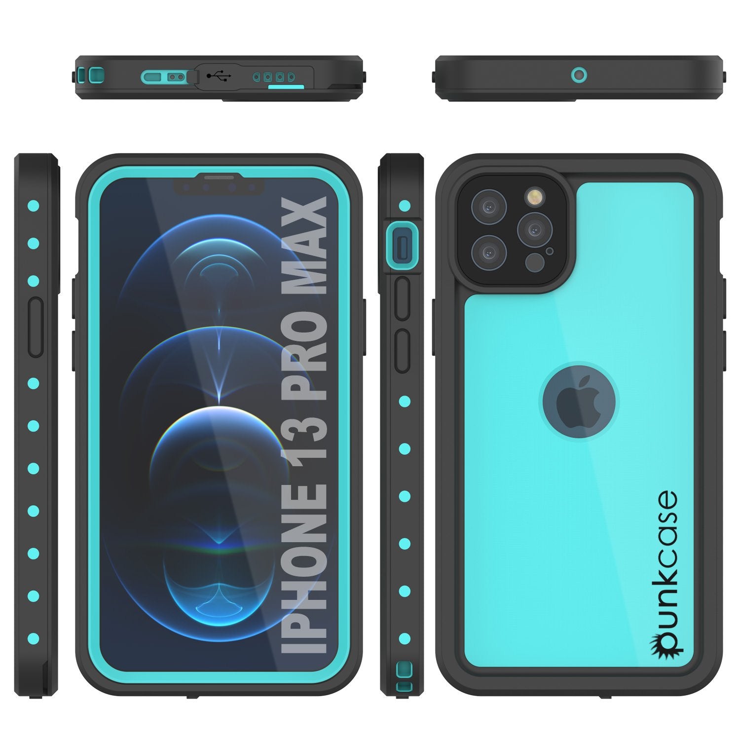 Capa à Prova d'Água IP68 para iPhone 13 Pro Max, Punkcase [Teal] [Série StudStar] [Ajuste Slim]